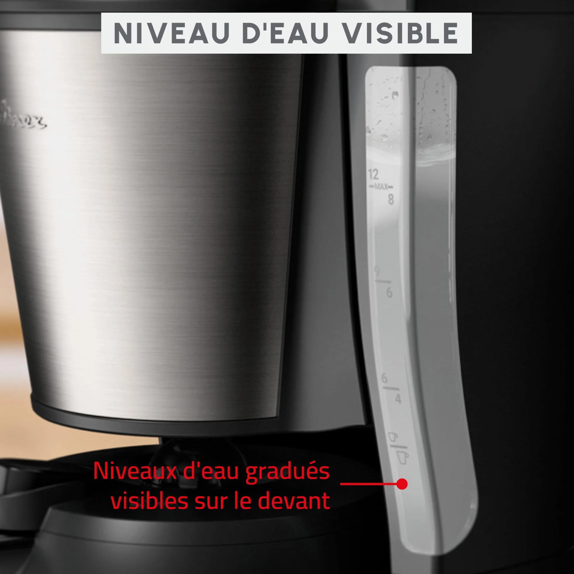 Moulinex Subito, Cafetière filtre programmable avec verseuse isotherme, Capacité de 0,9 L, 12 tasses, Noir et Inox, FT5S2DE0