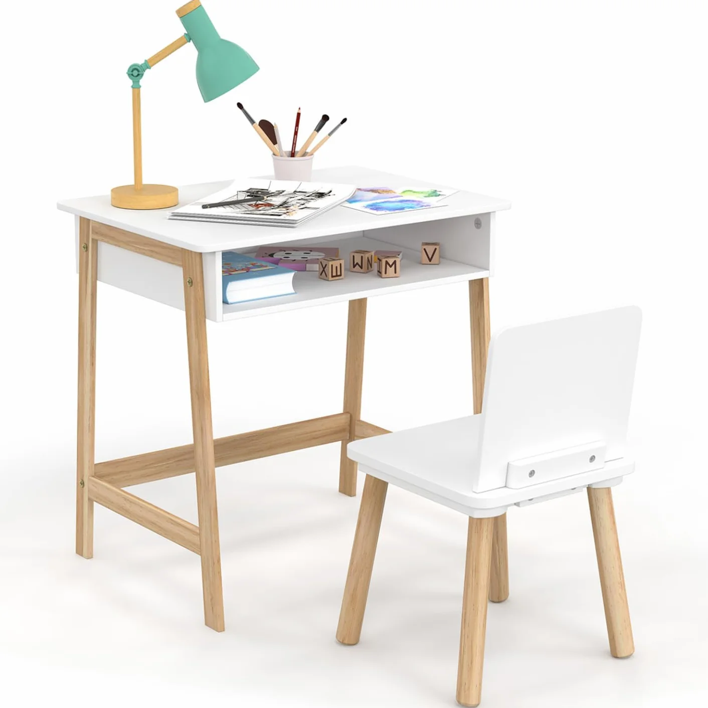 IDMarket - Ensemble Bureau Enfant Anatole avec Niche et 1 Chaise Blanc et Bois