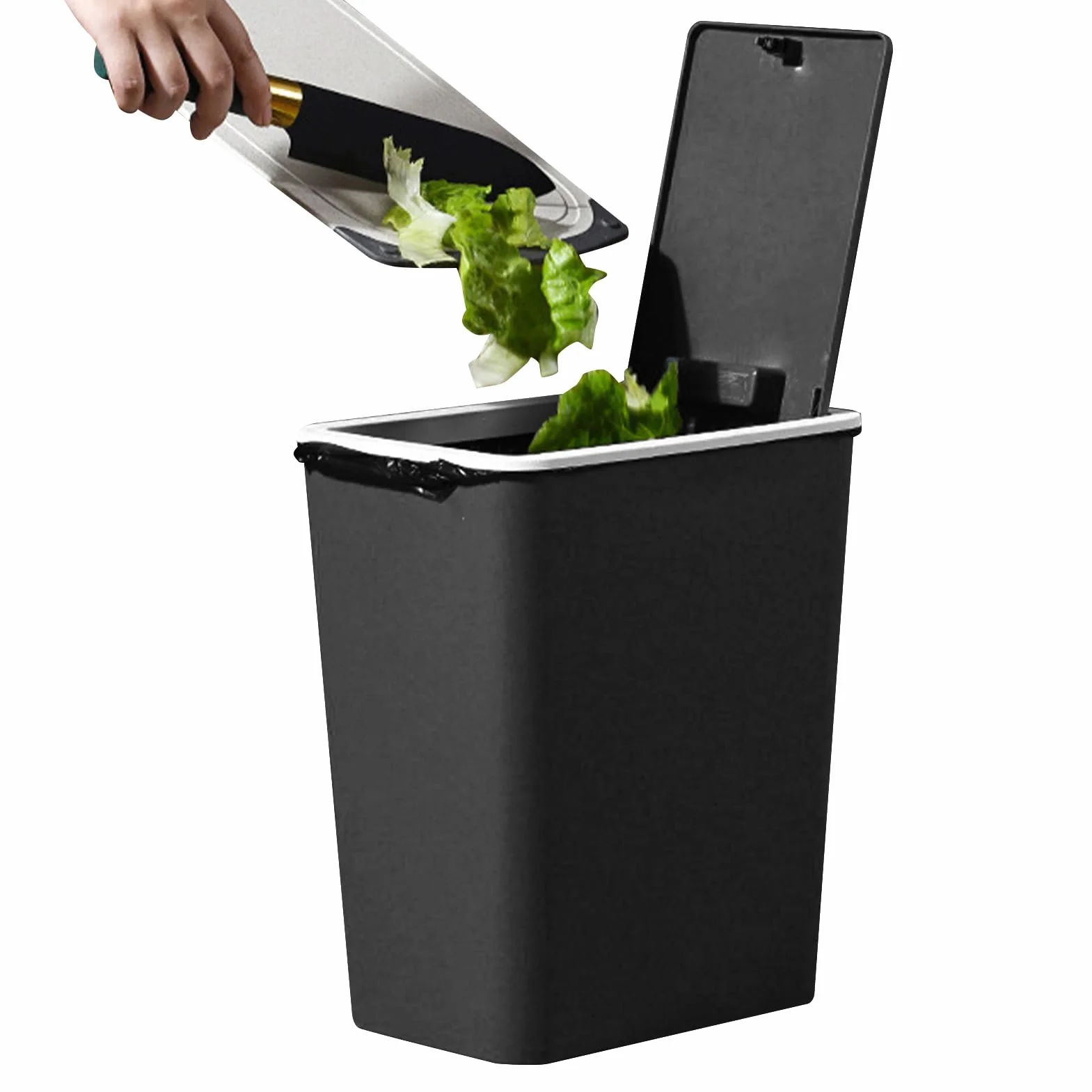 Poubelle de Cuisine 13 Litres avec Couvercle à Pression, Moderne Conteneur à Ordures et Recyclage