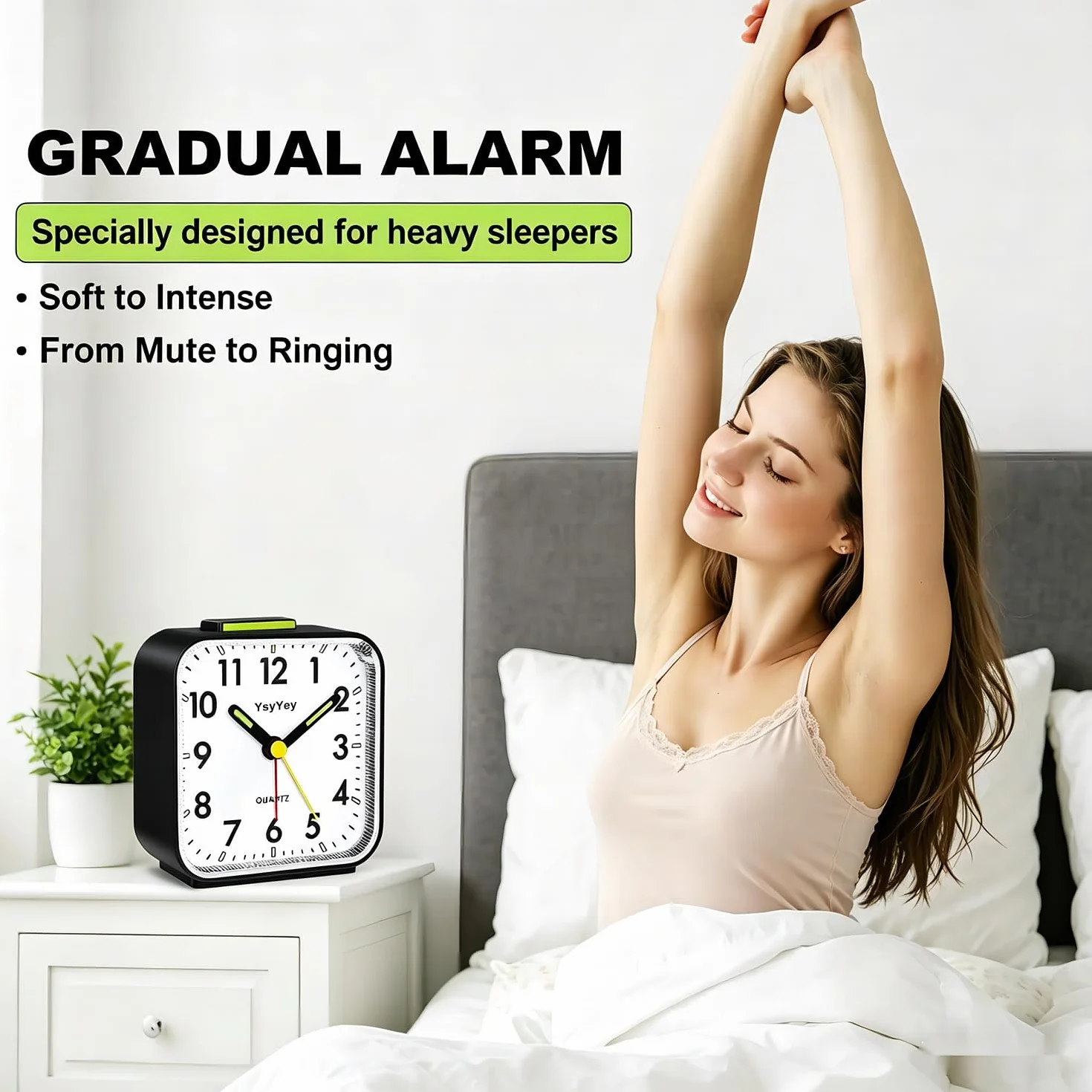 Réveil analogique sans tic-tac avec lumière, alarme puissante, fonction snooze, silencieux, portable, réveil de voyage