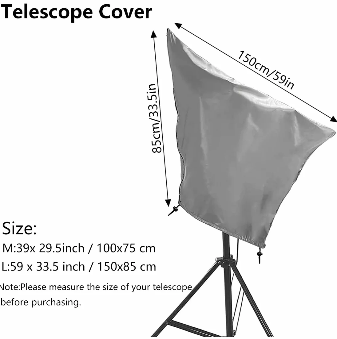 Pokrowiec teleskopowy wodoodporny odporny na słońce na zewnątrz astronomiczny pokrowiec teleskopowy z regulowanym sznurkiem do skywatcher Celestron ZEISS, srebrny 59 (1499 mm) x 33,5 (851 mm) cal