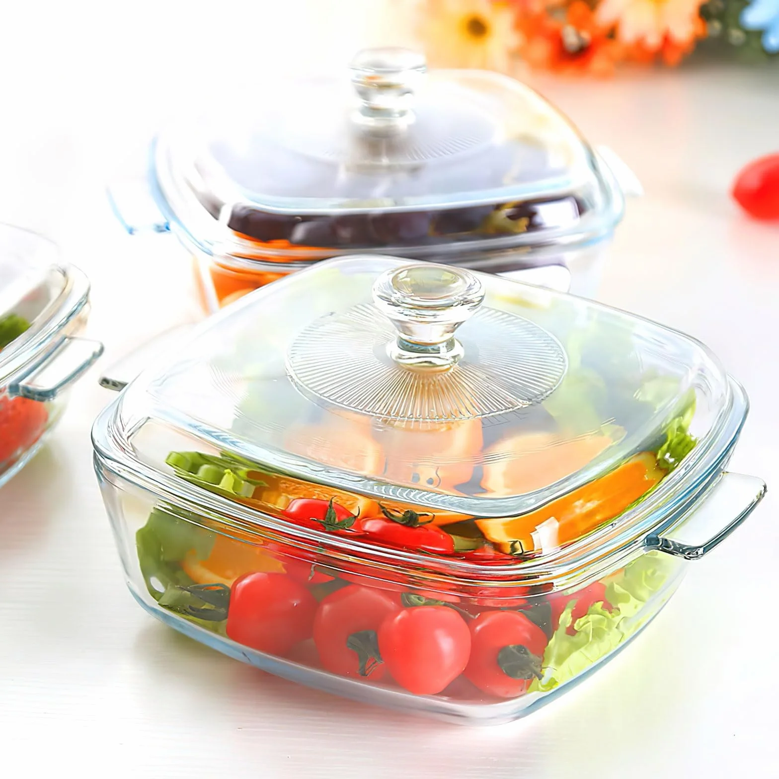Lot de 2 Plats Four en Verre avec Couvercles, 0,8 L et 1,5 L, Plats à Gratin Carrés Résistants à la Chaleur, Compatibles Four et Micro-ondes, pour Gratin, Ragoût et Service
