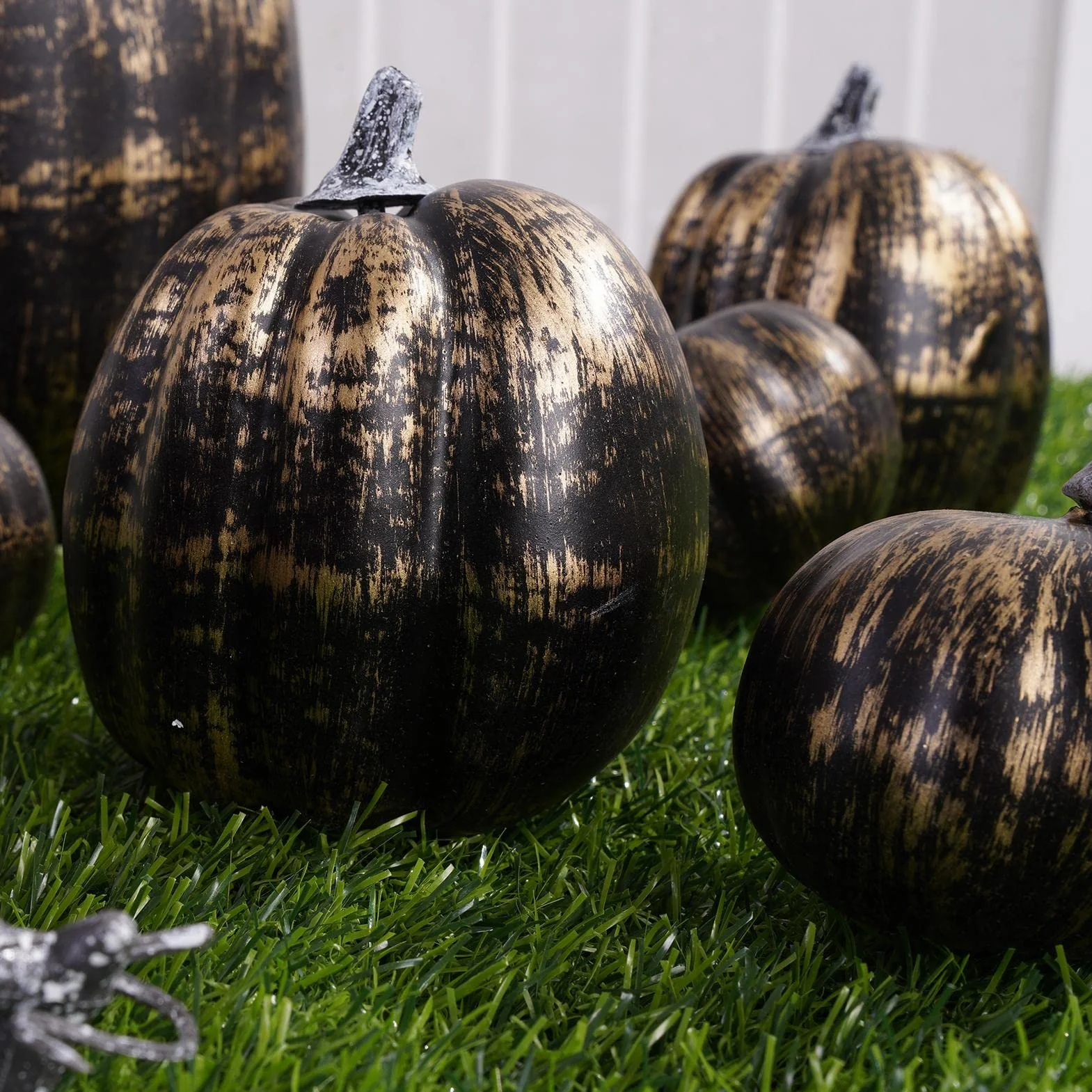 7 Citrouilles Artificielles Or-Noir, Décoration Halloween Automne Mariage