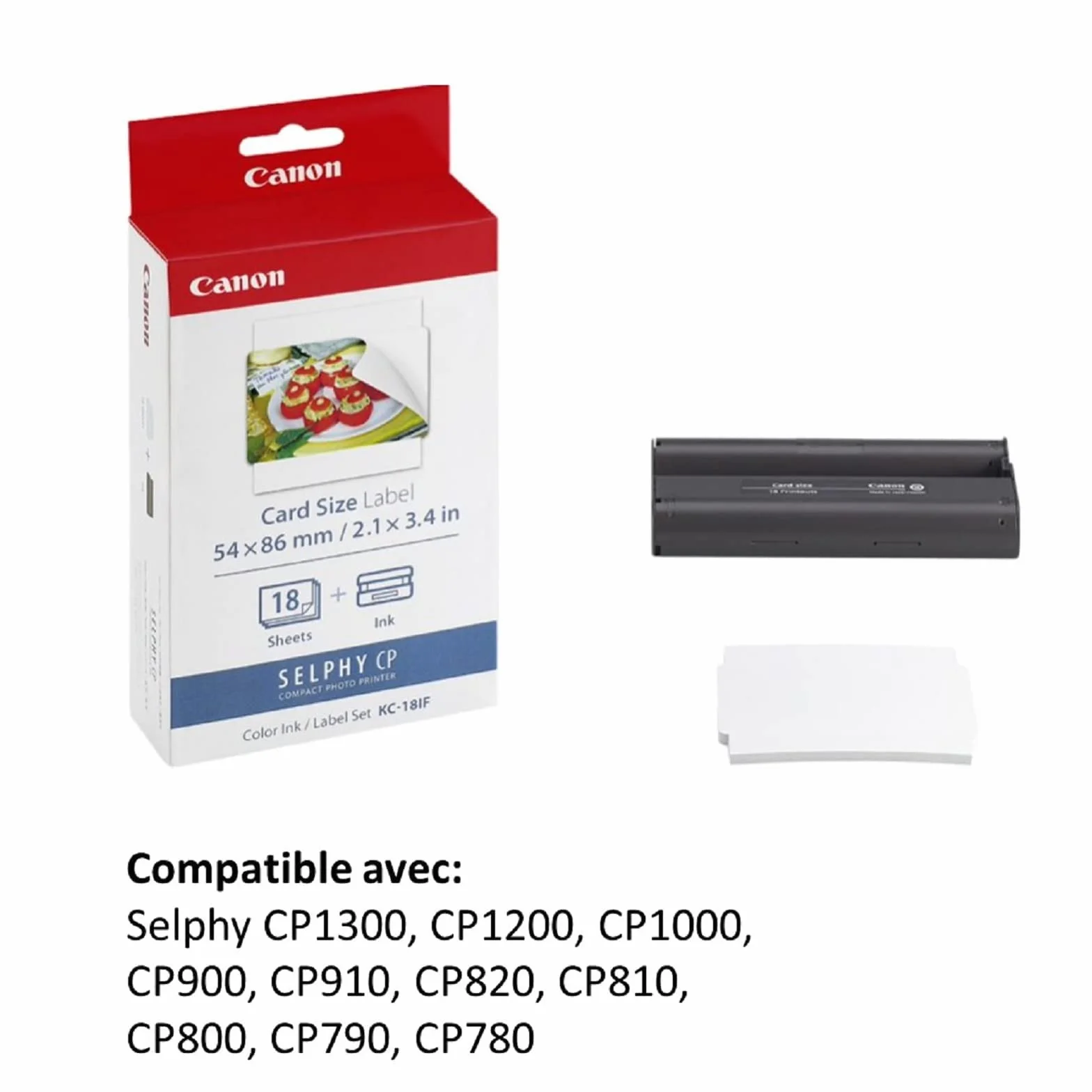 Canon KC-18IF Kit 18 Impressions (papier + Encre) Format Carte De Crédit Autocollant 5,4 X 8,6 Pour SELPHY CP1300, CP1200, CP1000, CP900, CP910, CP820, CP810, CP800, CP790, CP780 (Lot de 2)
