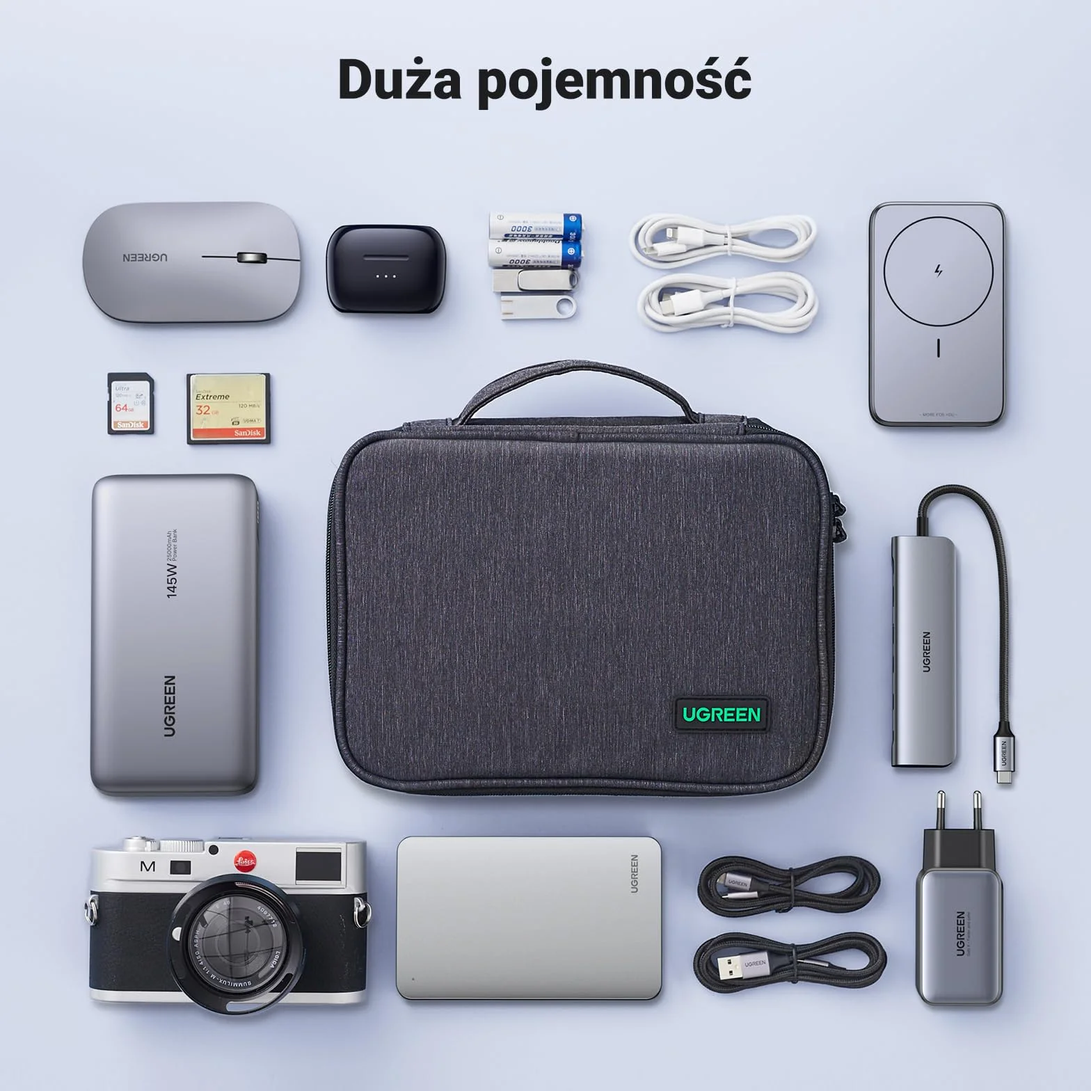 UGREEN Torba na elektronikę Organizer podróżny Torba na kable Uniwersalny organizer podróżny na kable Etui na akcesoria elektroniczne 3-warstwowa duża torba na akcesoria elektroniczne na kable, ładowarkę, powerbank, tablet.