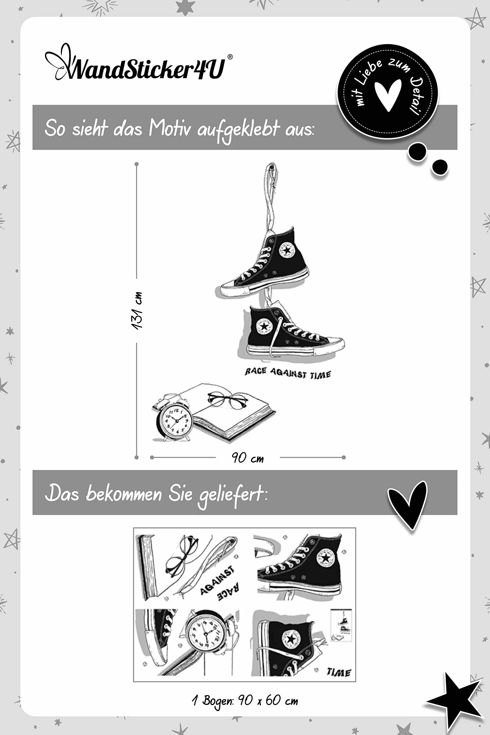 Naklejki ścienne CHUCKS noir 90x131 cm dla nastolatków dekoracja pokoju