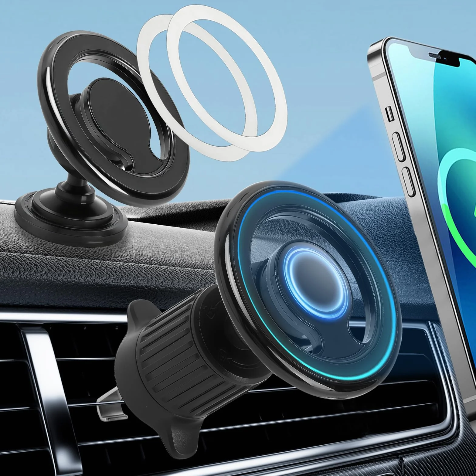 samochodowy uchwyt na telefon komórkowy – mocny magnetyczny uchwyt wentylacyjny do iPhone 16 15 14 13 12 Pro Max – obracany o 360°, łatwa obsługa jedną ręką, antypoślizgowy i