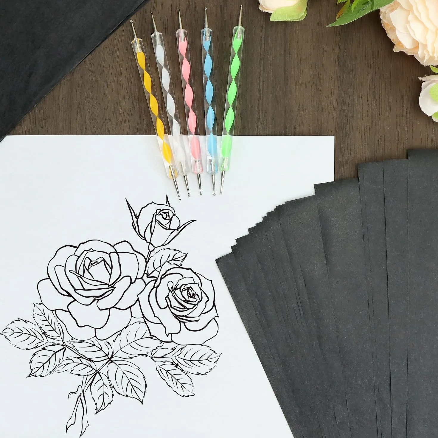 QWORK Lot de 200 Feuilles Papier Carbone A4 Noir pour Traçage sur Tissu Bois Toile