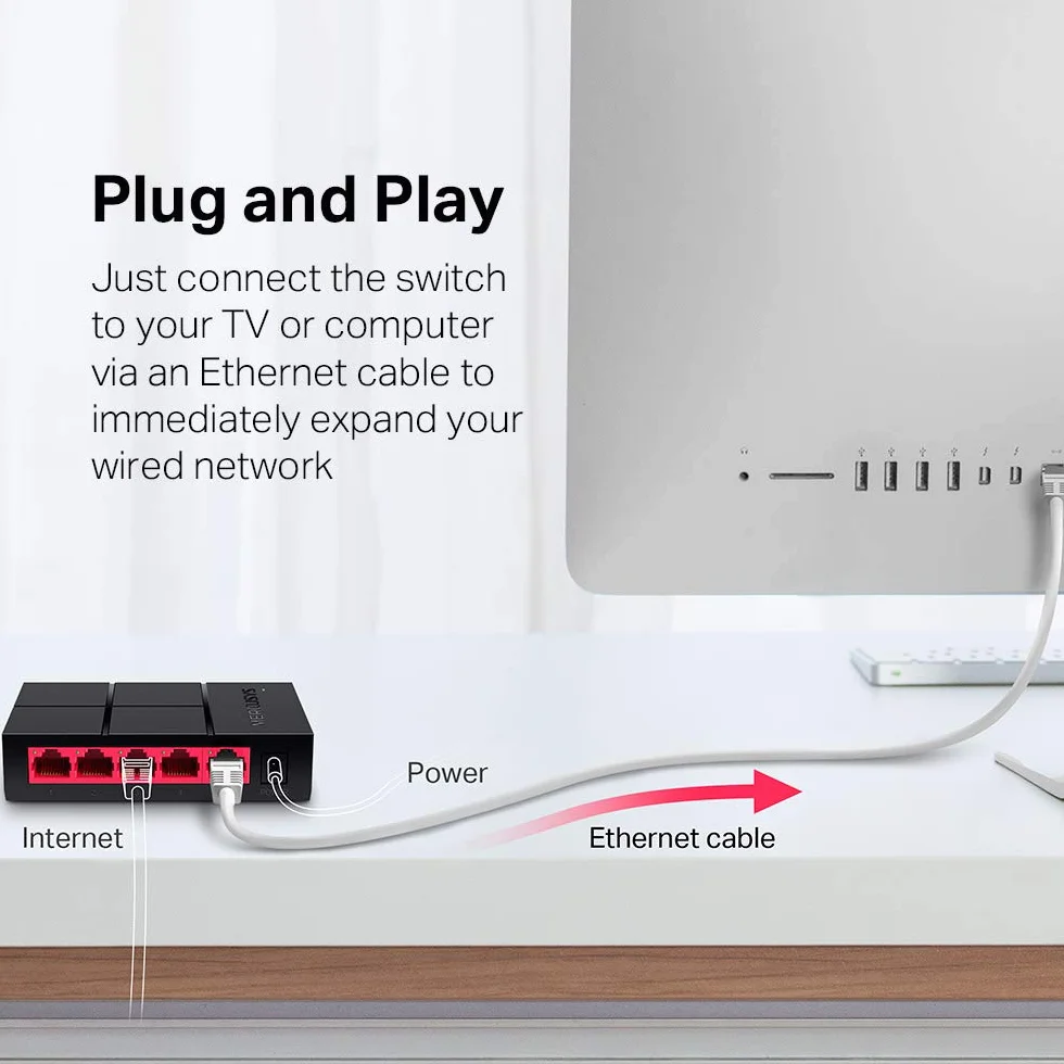 TP-Link Mercusys MS105G Switch Ethernet 5 Ports RJ45 Hub Plug-and-Play