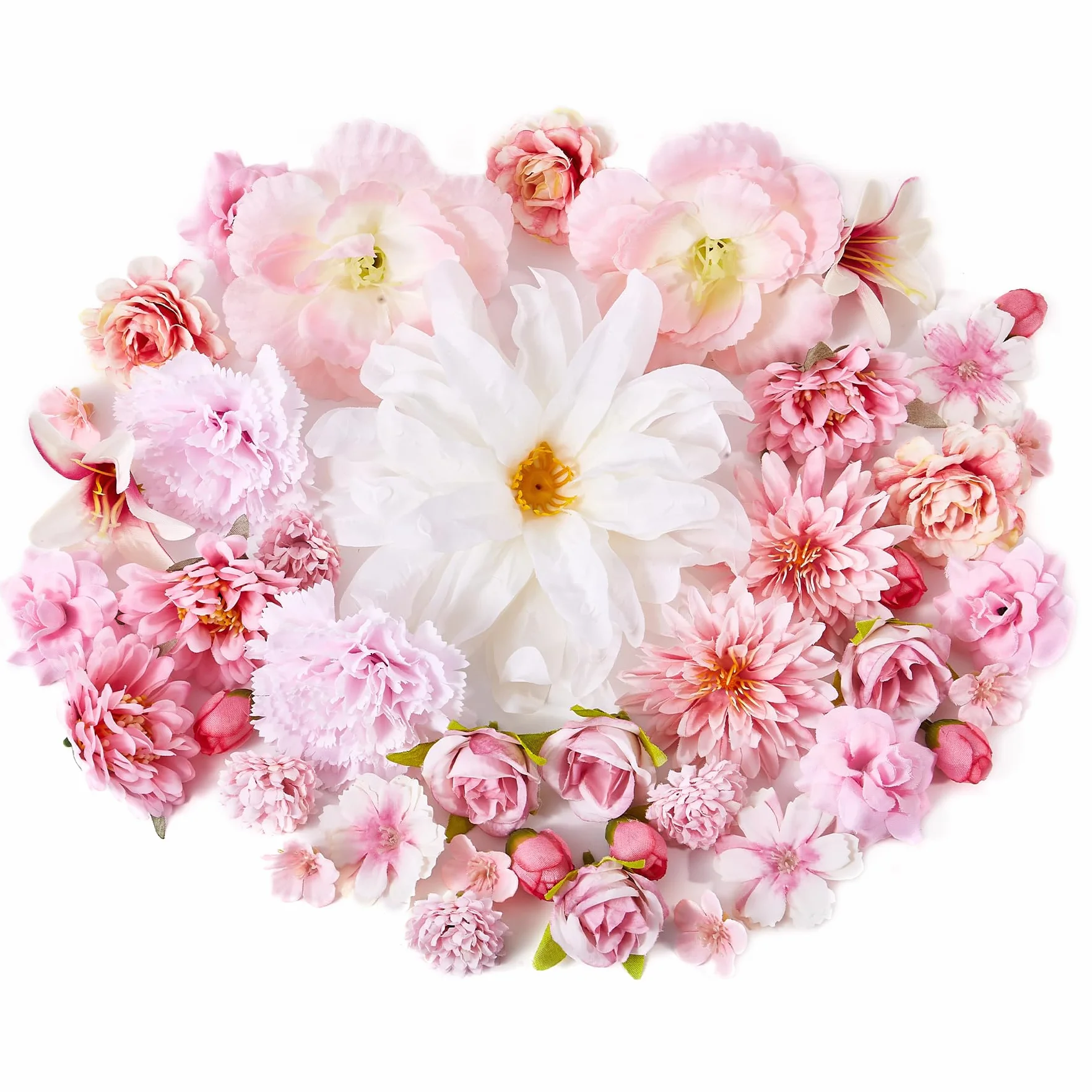 Fleurs Artificielles Deco 42 Pièces Petite Tête de Fleur Rose 2-13cm pour DIY Bricolage Scrapbooking Decoration