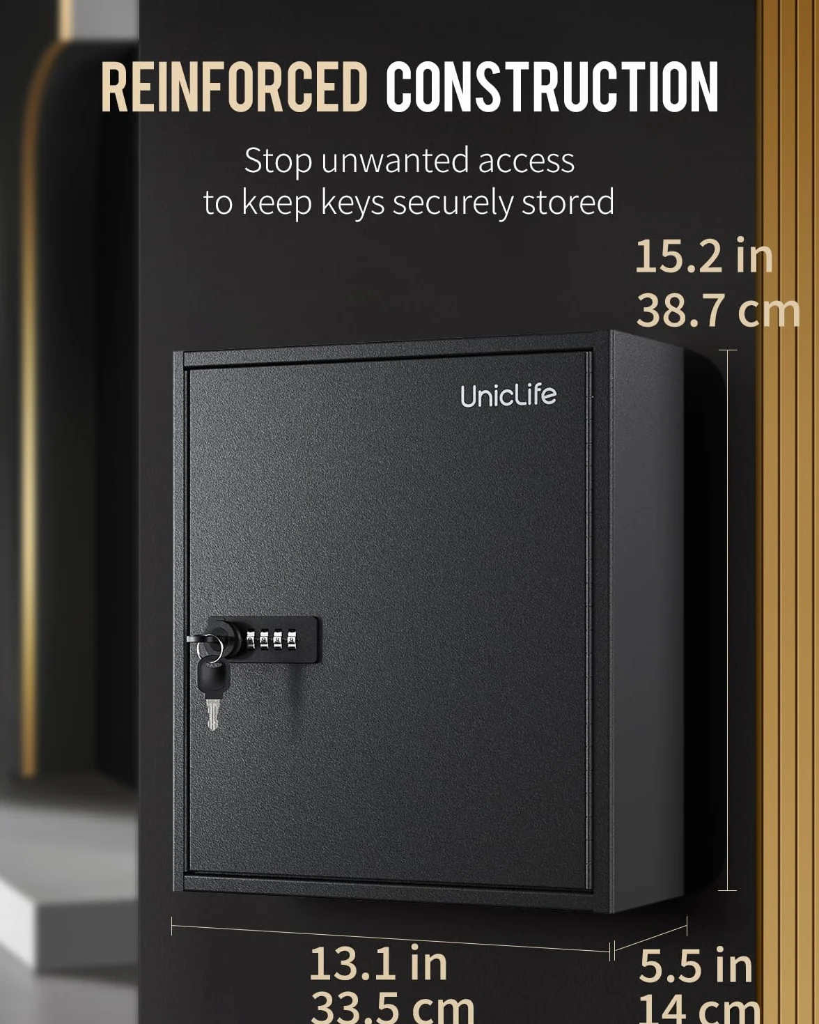 Uniclife Armoire à Clés 60 Positions Combinaison Serrure à Clé Réinitialisable Boîte à Clés Numérique Sécurité Noire