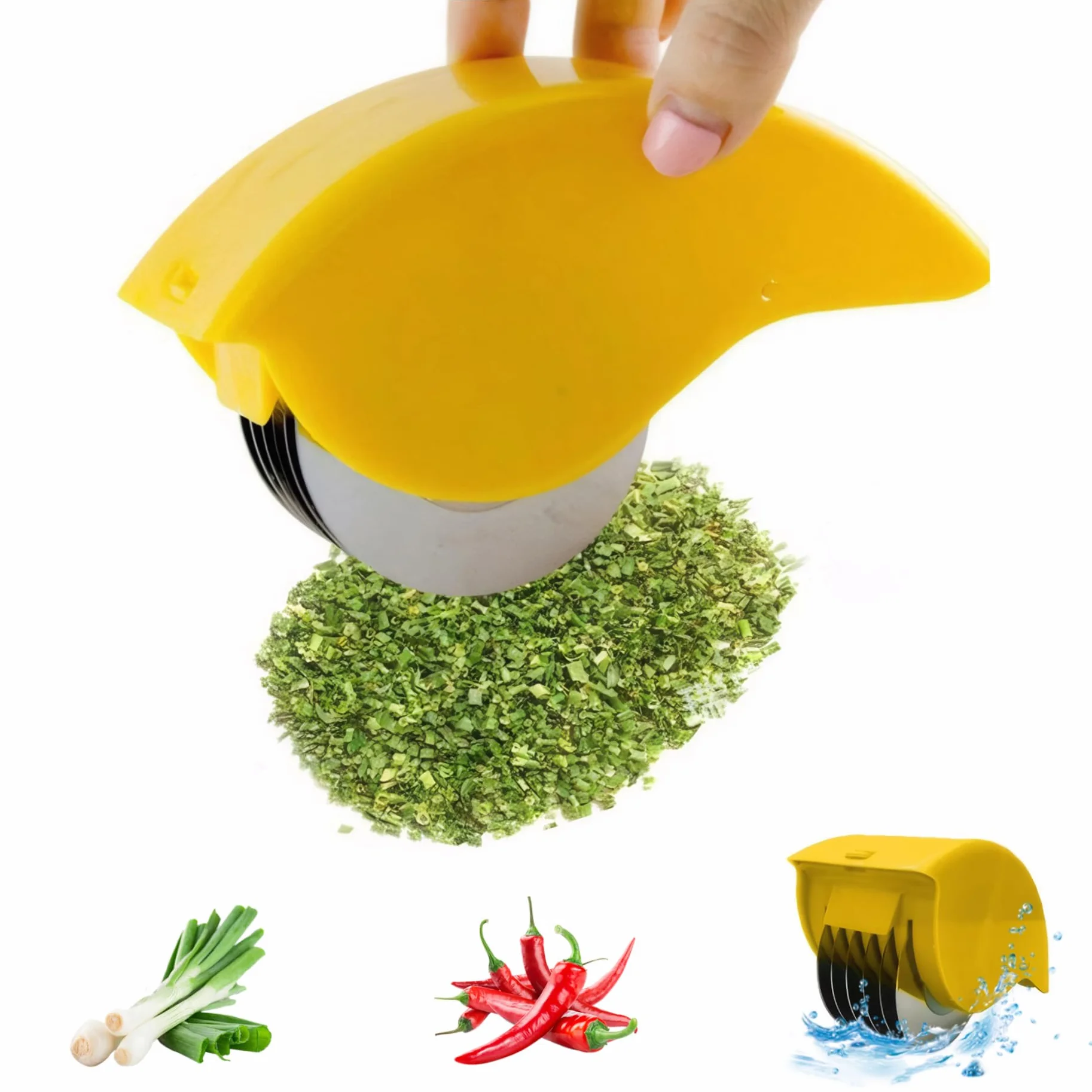 Rouleau d'herbe avec une lame en acier inoxydable, hachoir d'herbe manuelle, coupe-herbe lavable détachable, hélicoptères d'herbe portable pour coriandre