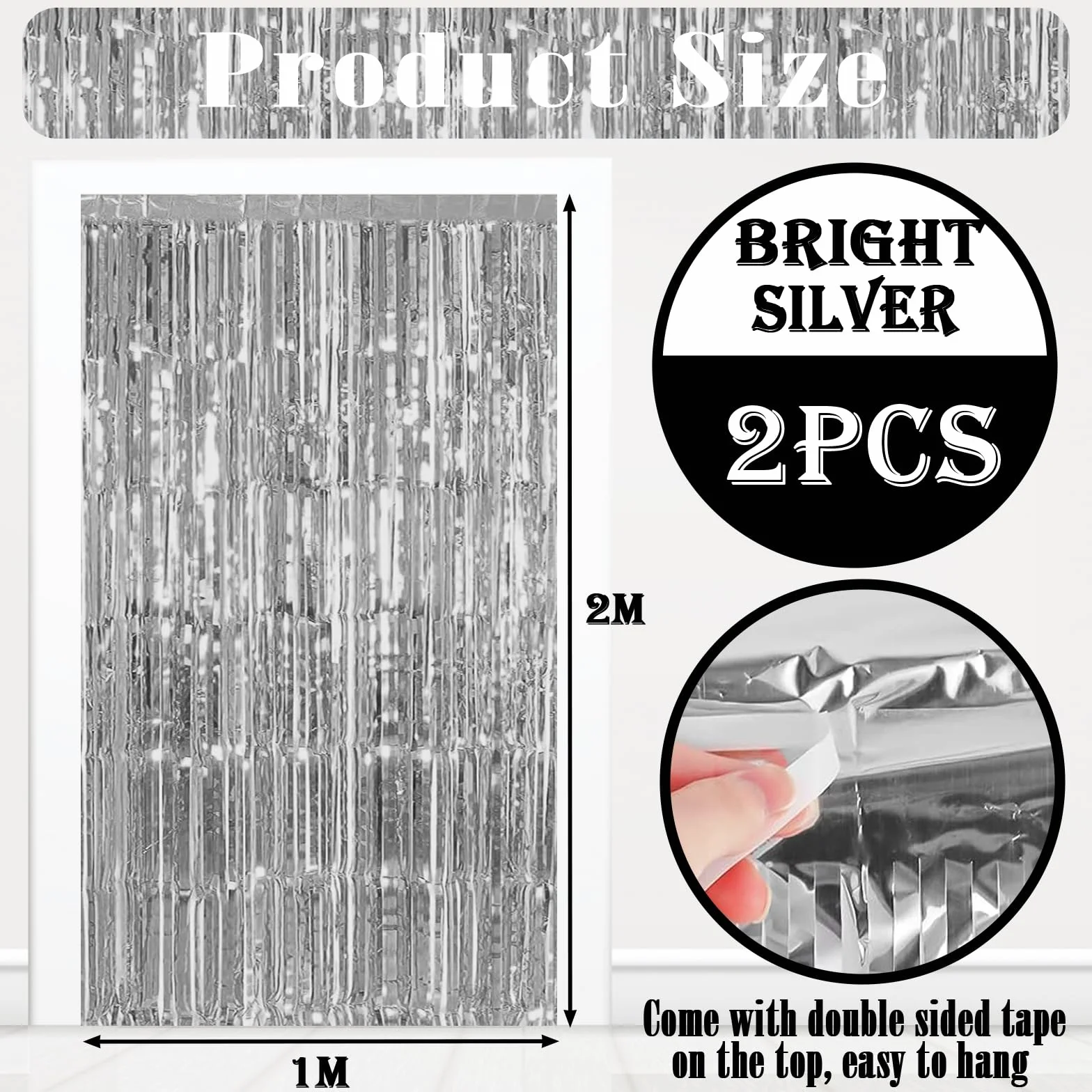 Rideau Paillette Argent 1M*2M Frange Fond Photobooth Anniversaire Noel Mariage Decoration