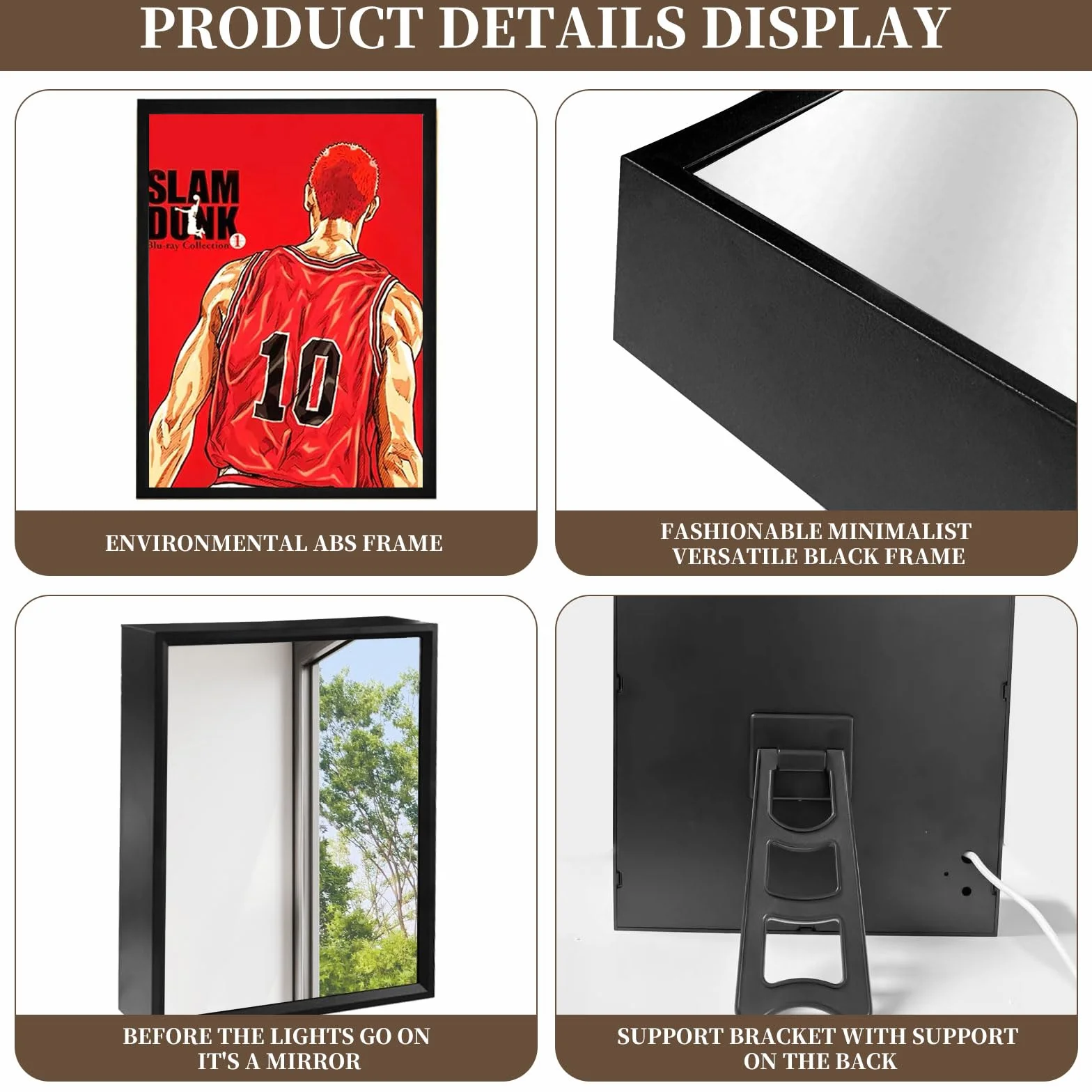 Cadre Photo Anime Miroir Éclairé LED, Luminosité Réglable, Lampe Japonaise pour Salon