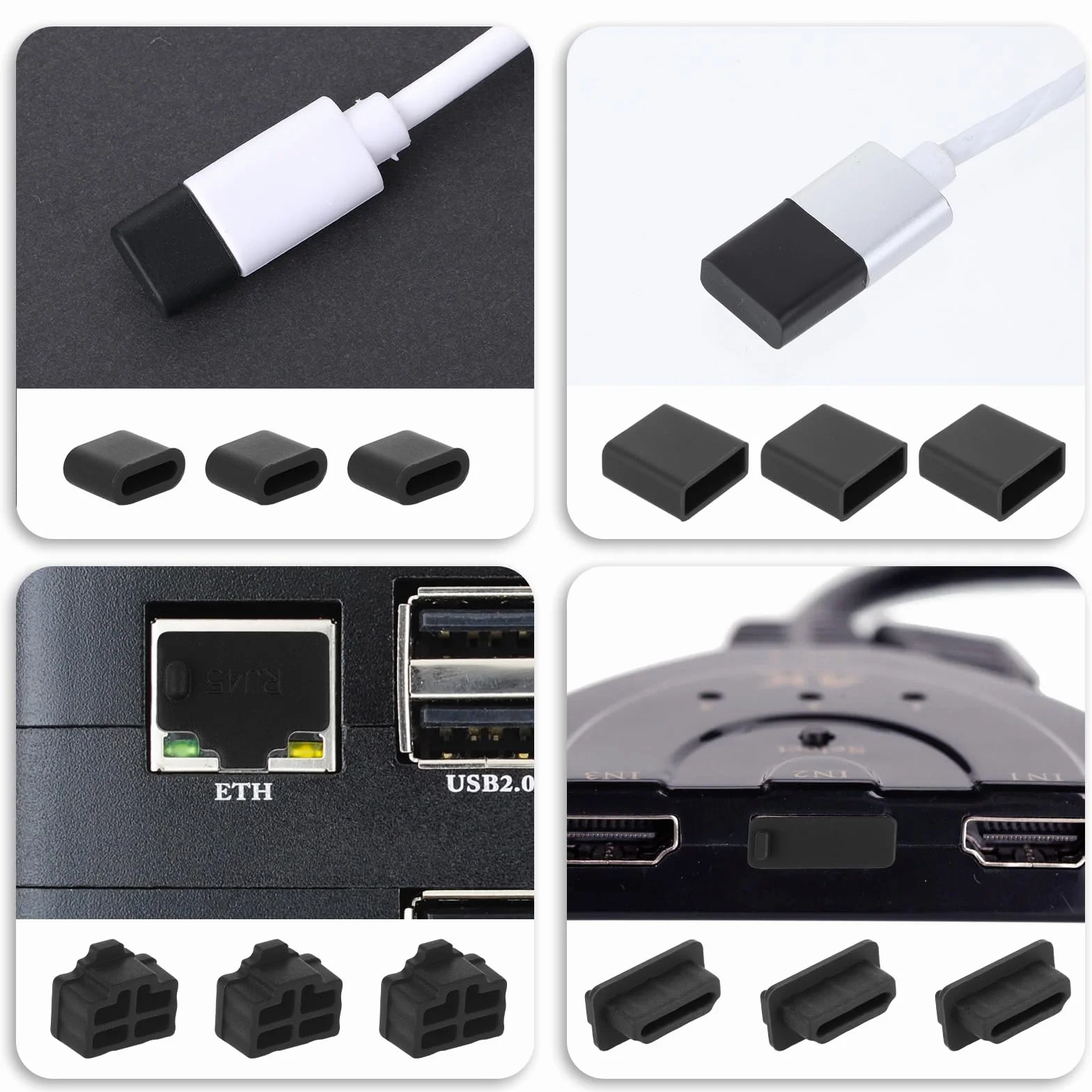 50 sztuk, 7 rodzajów nasadek ochronnych USB, silikonowe, ochrona przed kurzem USB C, osłona na port USB-A, ochrona przed kurzem, dla kobiet i mężczyzn, USB C, słuchawki 3,5 mm, HDMI, RJ45 Ethernet