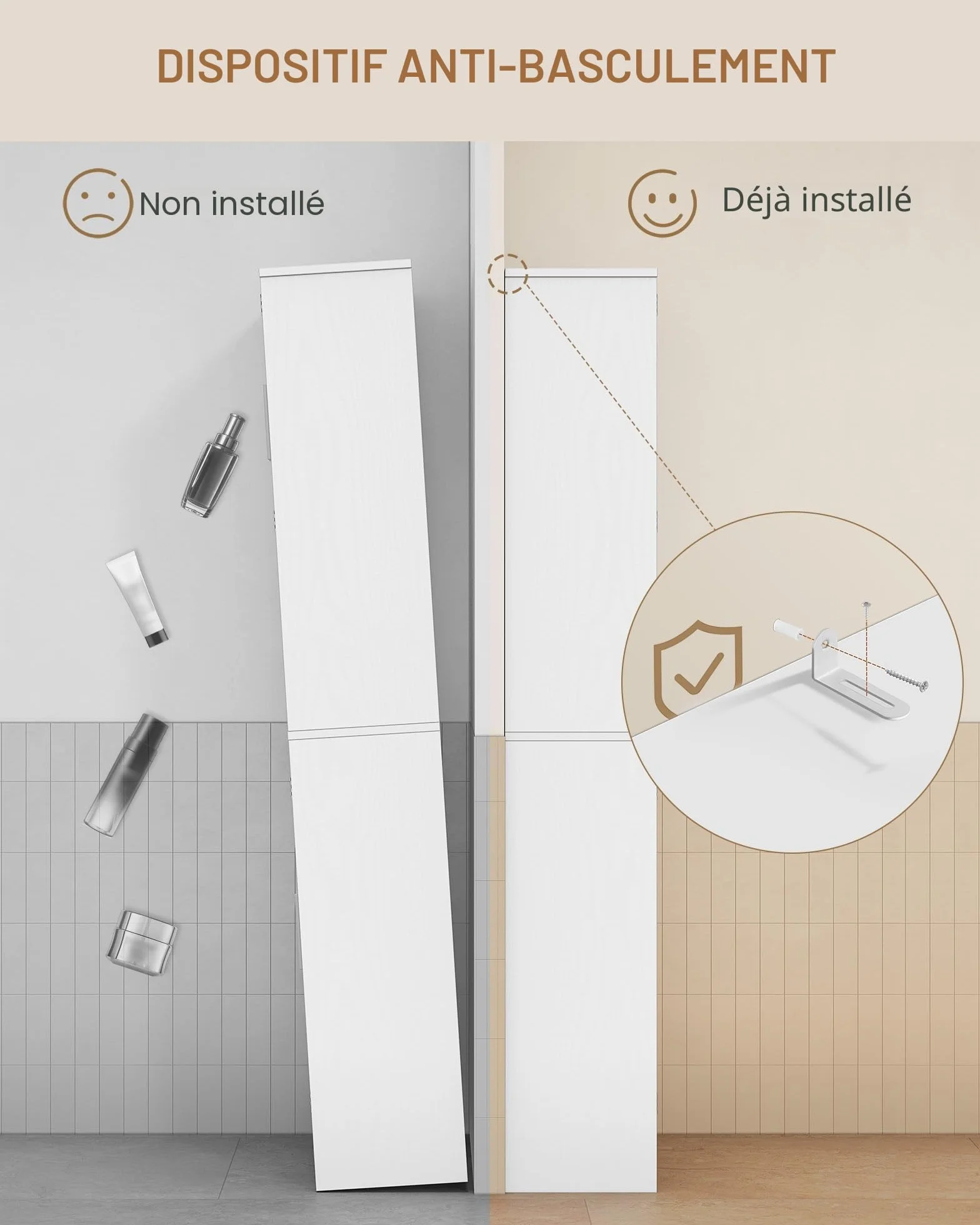 Hzuaneri Meuble Colonne Salle de Bain, Meuble de Rangement, Armoire de Rangement, Placard Rangement, Armoire de Salle de Bain avec 4 Portes, 30 x 60 x 170 cm, Bois Blanc SC68213X