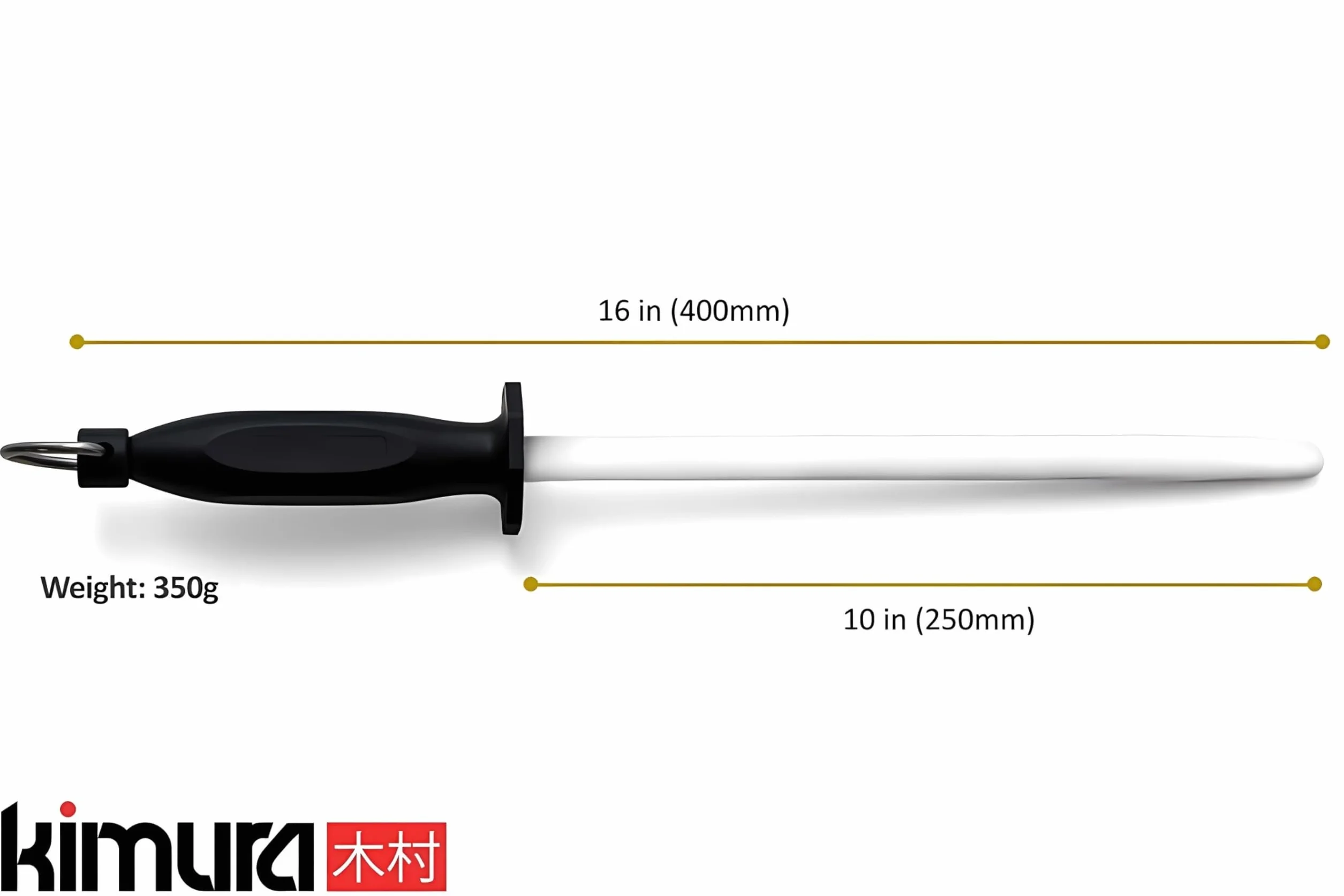 Kimura Tige d'affûtage professionnelle en céramique, acier 25,4 cm, aiguiseur de couteaux, finition grain 1200, poignée ergonomique polypropylène