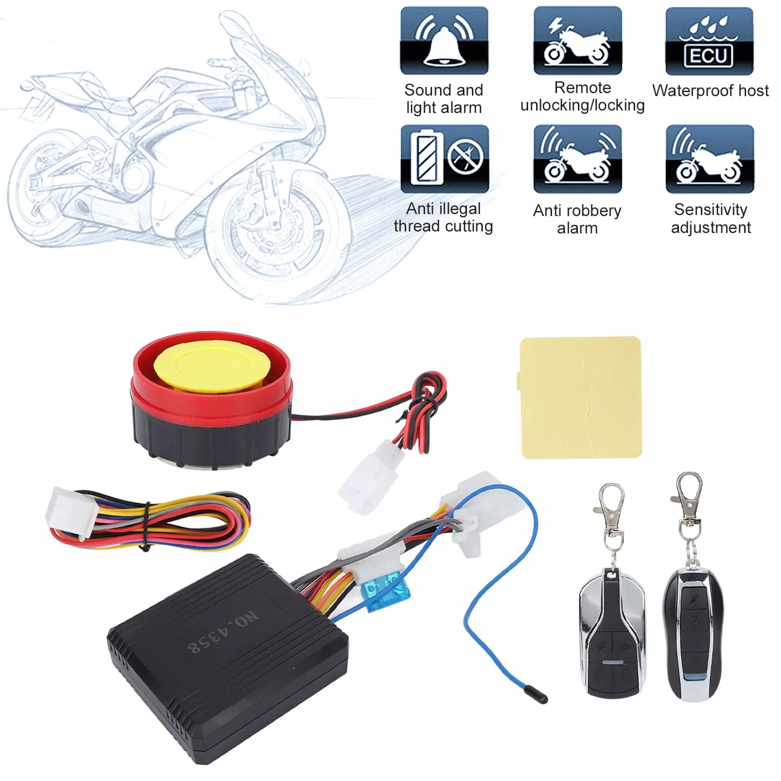 Motocyklowy system alarmowy, uniwersalny system bezpieczeństwa 12 V, wodoodporny jednokierunkowy pilot zdalnego sterowania, system alarmowy antykradzieżowy do motocykli