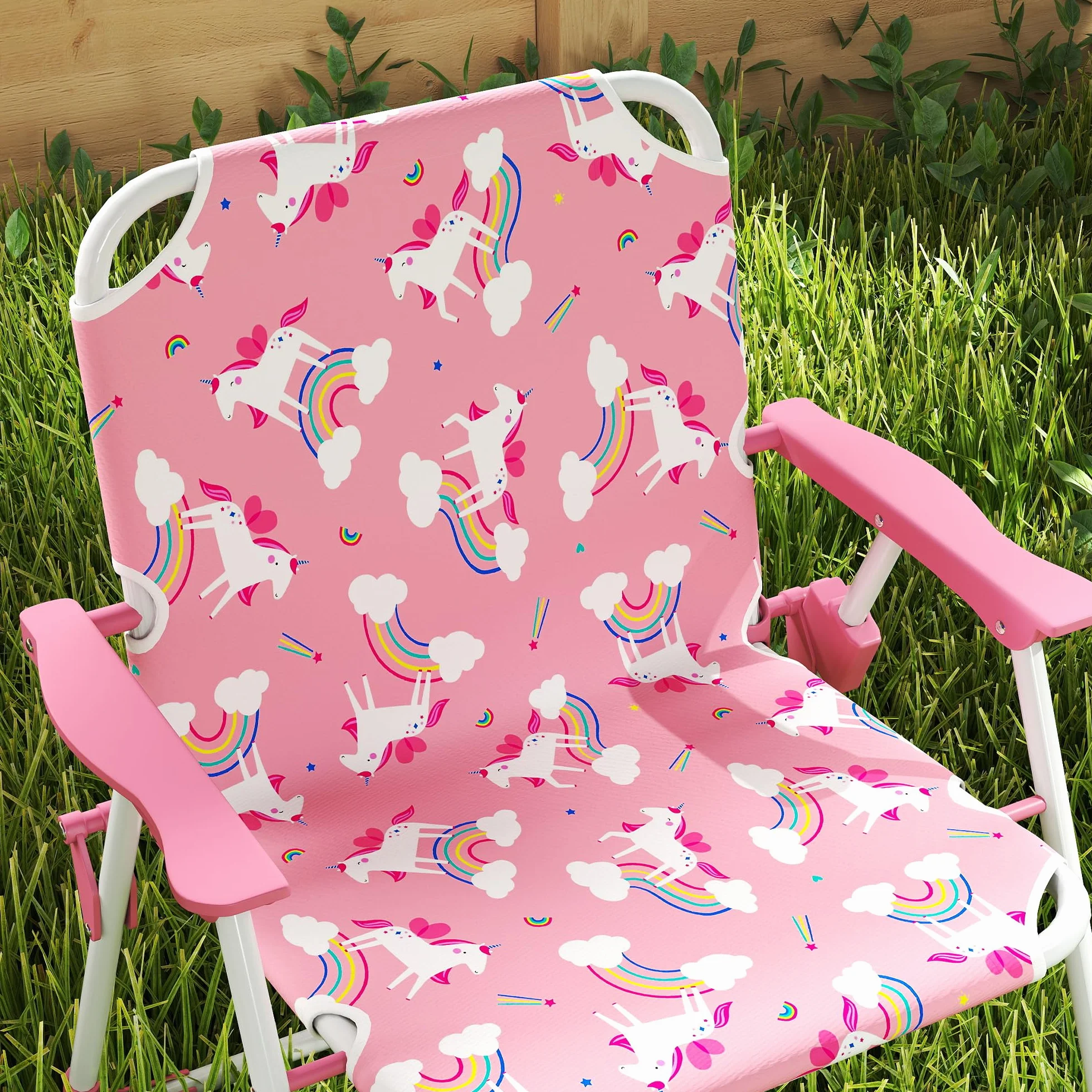 AIYAPLAY Ensemble Salon de Jardin Enfant Table avec Chaise 4 Pièces Motif Éléphant Girafe Parasol Réglable Ø 100 cm Pliable Rose