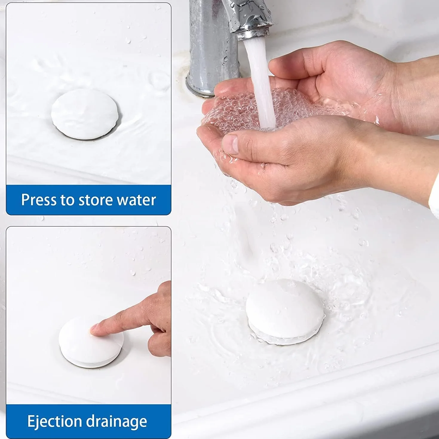 Bonde Lavabo Universel Céramique Blanc Pop Up avec Filtre Anti-Clogging 34-40mm