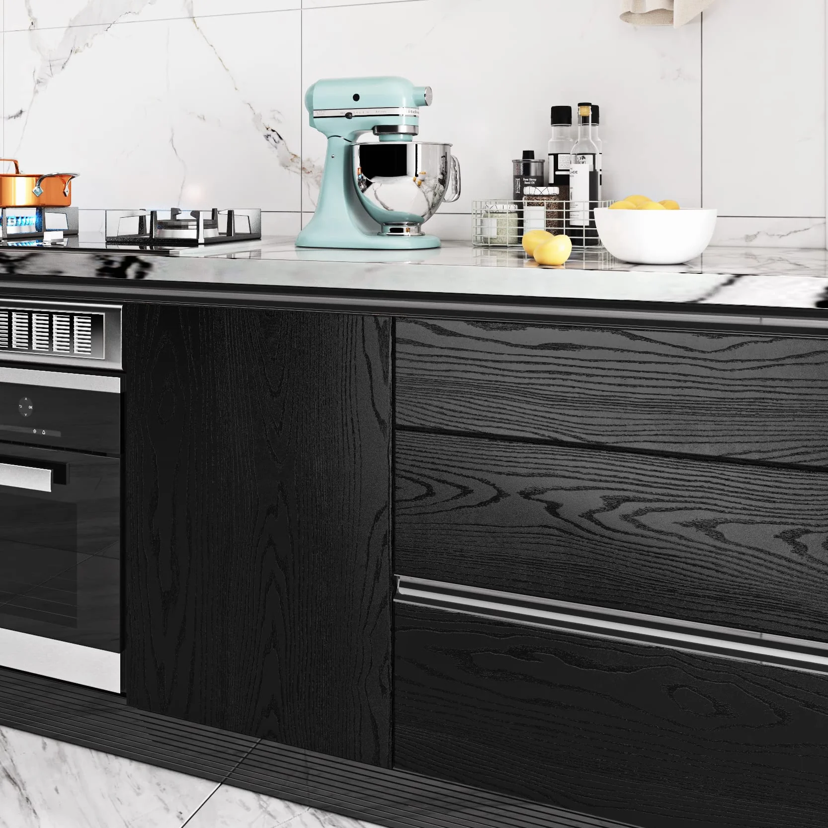 Livelynine Revêtement Plan de Travail Adhésif Bois Noir 60cm x 500cm Papier Adhésif Cuisine Armoire