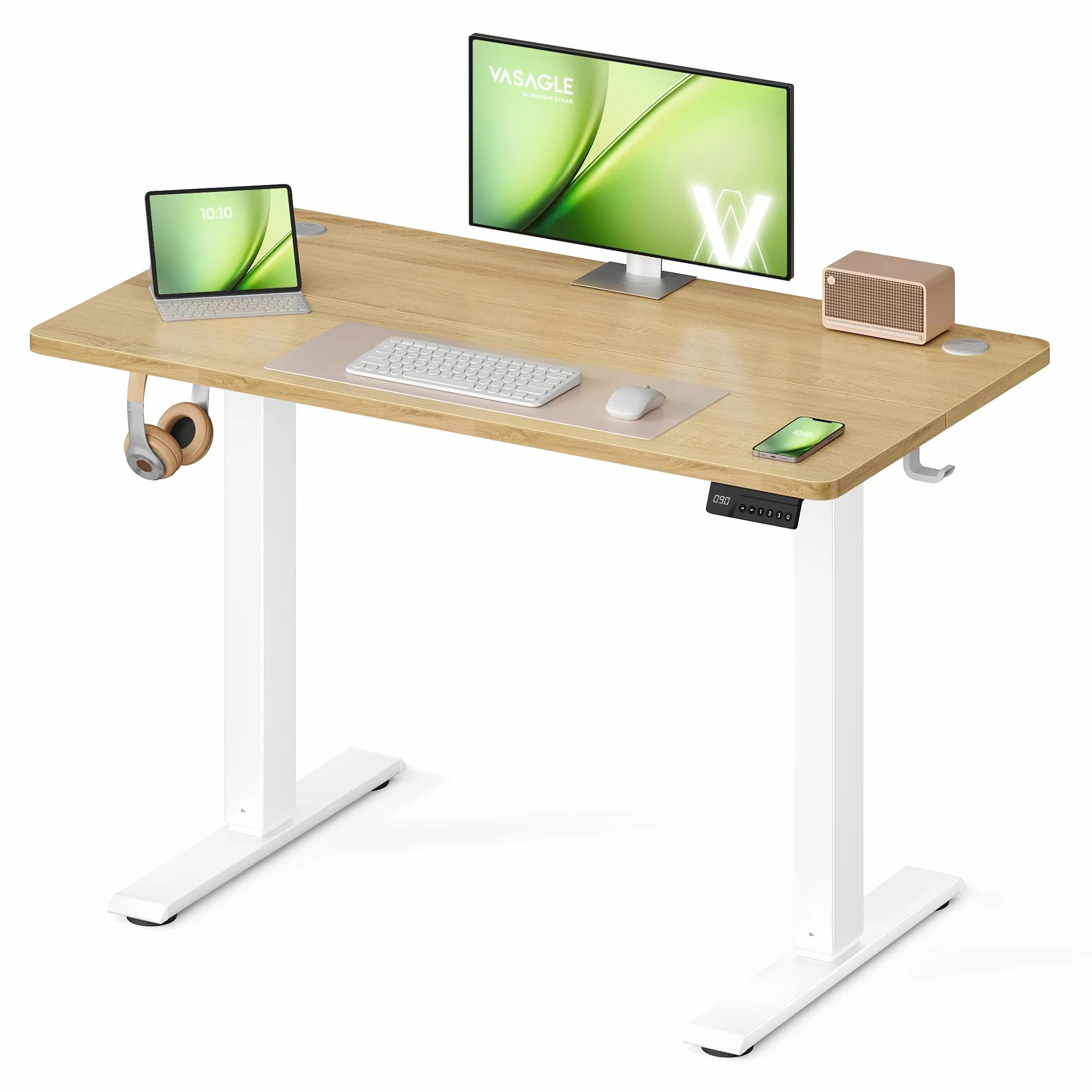 VASAGLE Bureau Électrique Réglable en Hauteur Assis-Debout 100 x 60 cm Doré Chêne LSD310YA03