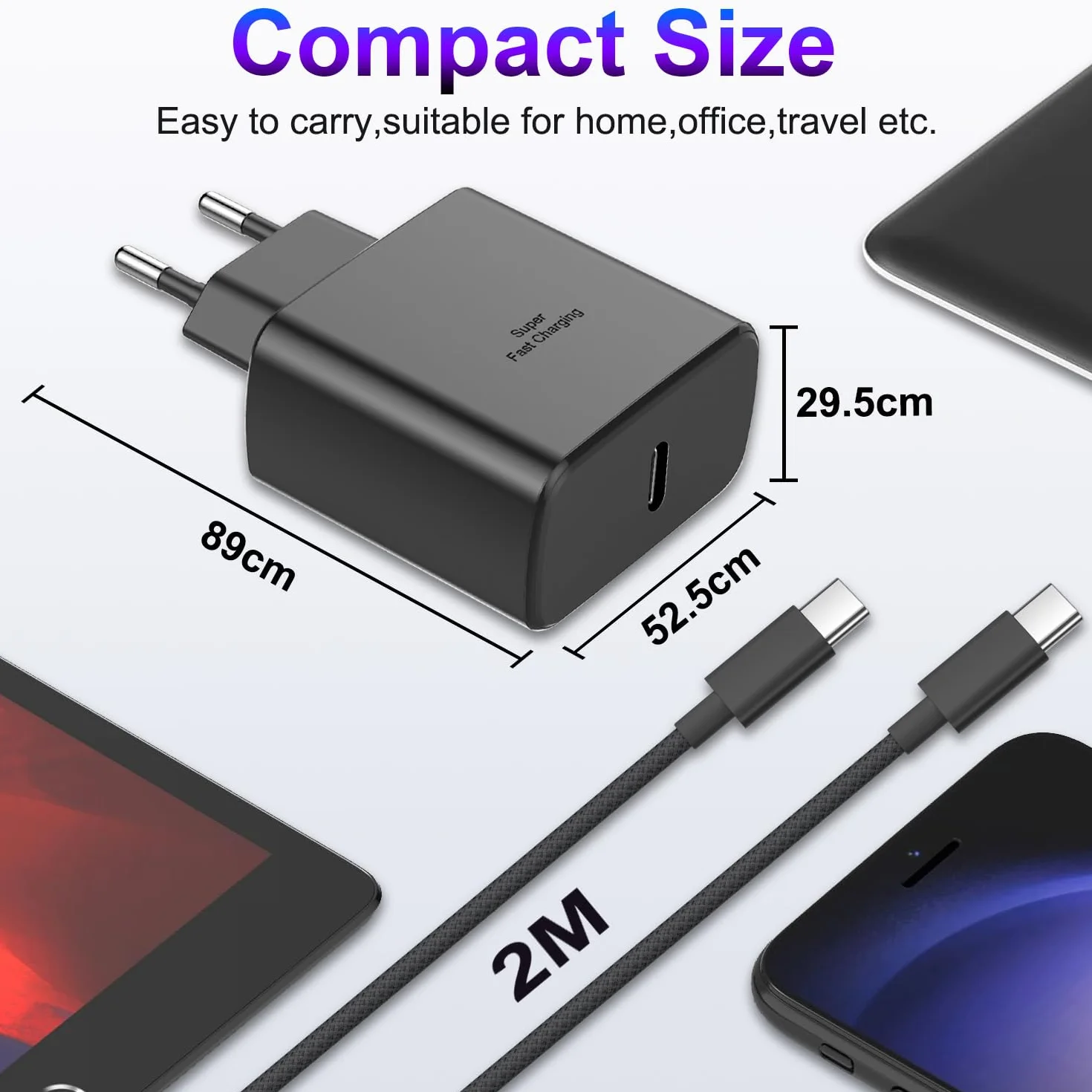 Szybka ładowarka USB C 45 W Bimker do Samsung Galaxy S25 Ultra/S24/S23/S23+/S23/S22/S21/S20/Note20/A73/A53/Note 20, Flip5, Fold4, ładowarka Samsung do szybkiego ładowania z 2M nylonowym kablem USB C