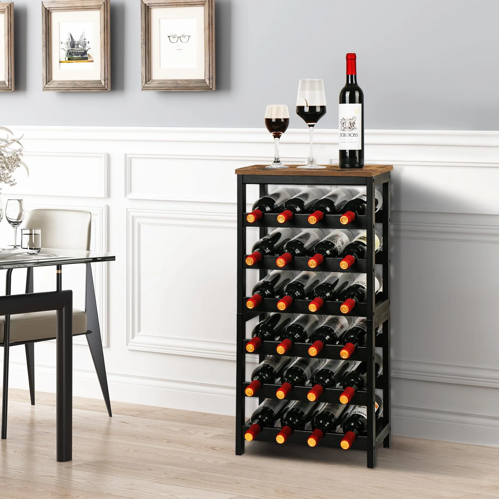 VASMIA Casier à Bouteilles pour 24 Bouteilles, Rangement Bouteille Vin en Bambou, Étagère à Vin Autoportante 6 Niveaux, pour Cave, Cuisine, Bars, 41x24x82 cm, Marron Rustique