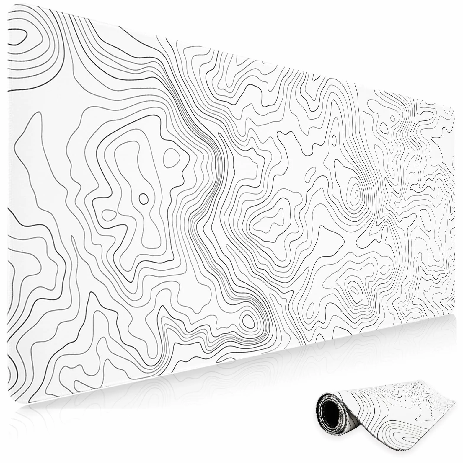 Niviy Tapis de Souris XXL 900x400mm Topographique Gaming Ergonomique Antidérapant Blanc Bords Cousus 3mm