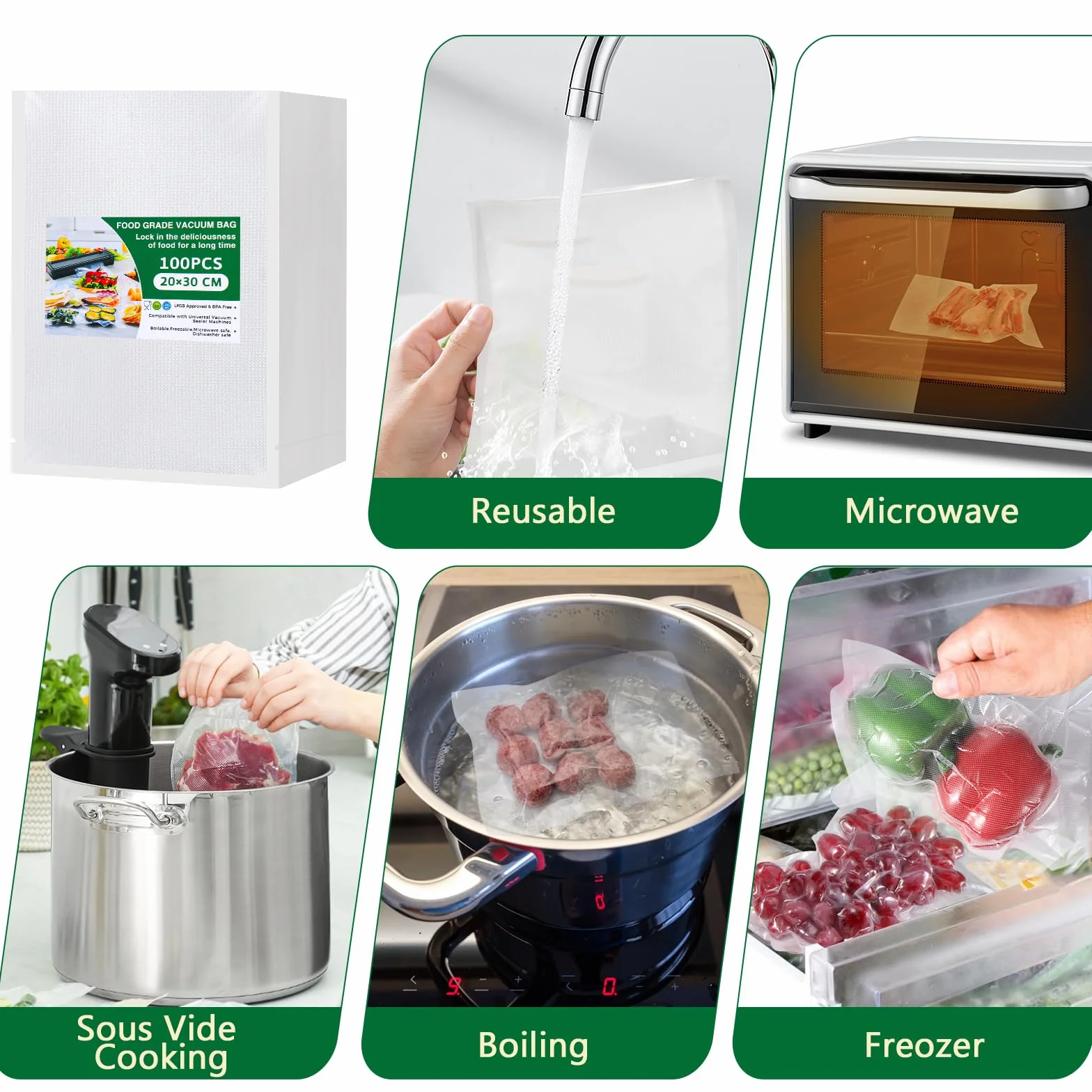 Sacs Sous Vide Alimentaire 20 x 30 cm 100 Sachets Vinabo