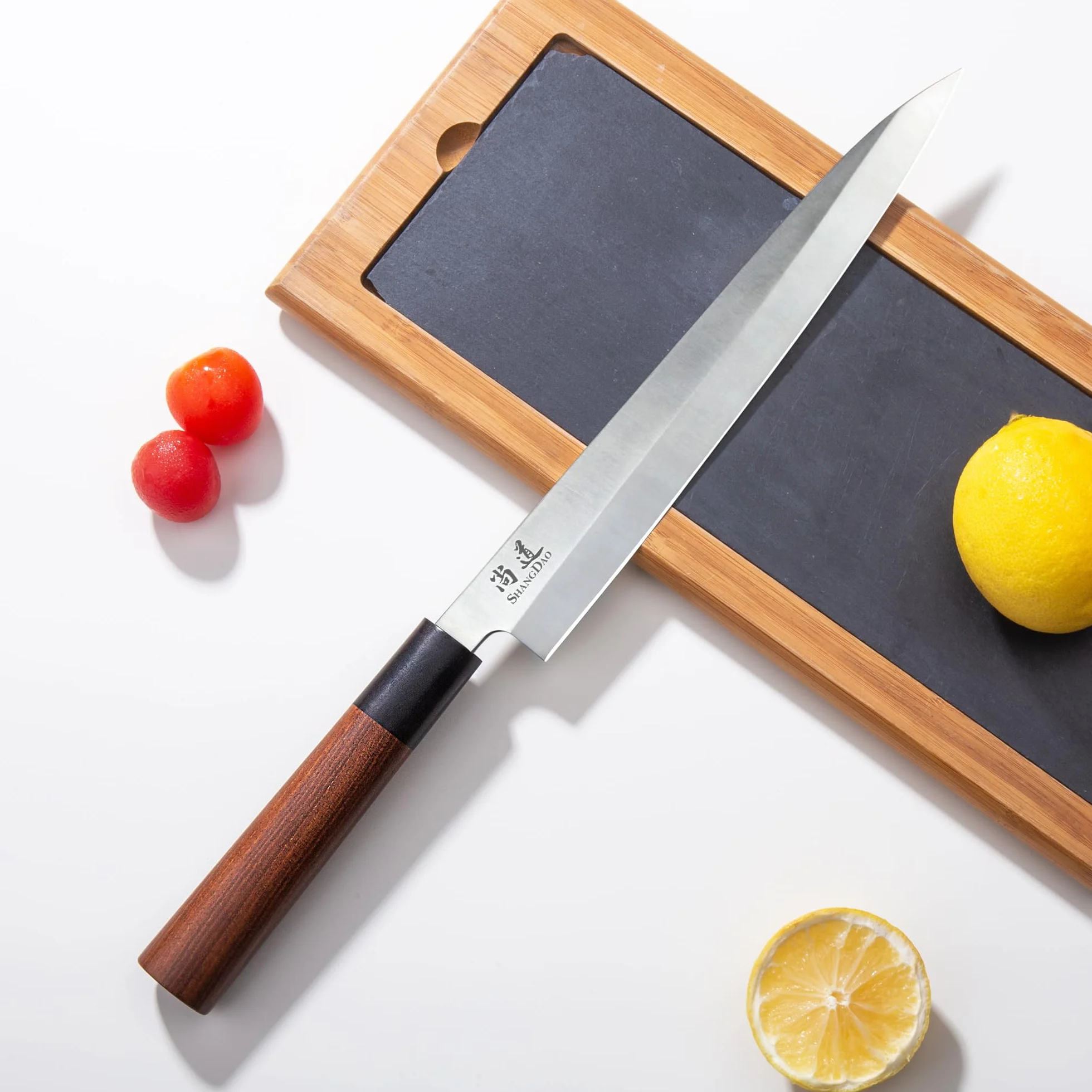SHANGDAO Couteau à sushi Sashimi 10 pouces, couteau japonais Yanagiba pour couper les filets et trancher le poisson, acier inoxydable allemand de qualité supérieure et manche en bois traditionnel