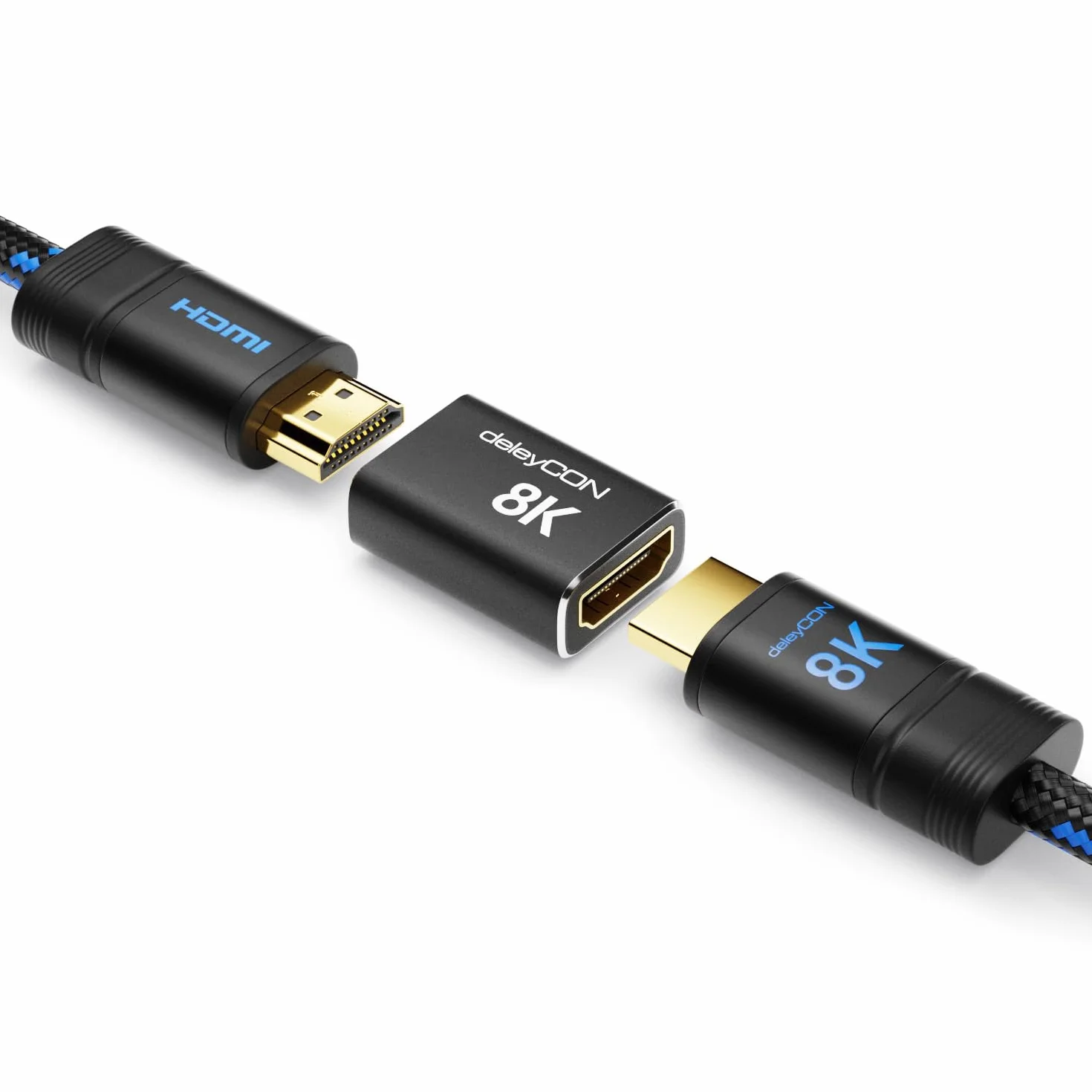 deleyCON 2 Szt. Złączka HDMI 2.1 8K (48G, Ultra High Speed) - Adapter 8K@60Hz, 4K@120Hz, 2K@144Hz/165Hz, EARC, HDCP 2.3/2.2, DTS:X - do HDR Dolby Atmos, TV, PS5, Xbox, Soundbara, Monitora - Czarny