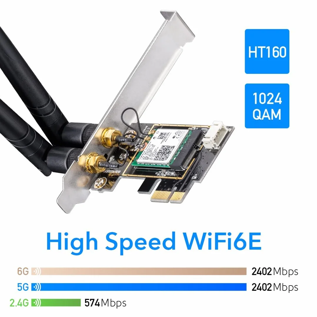 Cudy WE3000 AX 3000 Mbps bezprzewodowa karta WiFi 6 PCIe do komputera, moduł Bluetooth 5.0 wewnątrz, 2402 Mb/s 574 Mbps, Bluetooth 5.0/4.2/4.0, 802.11ax/ac/a/b/g/n Windows 10 64-bit czarny