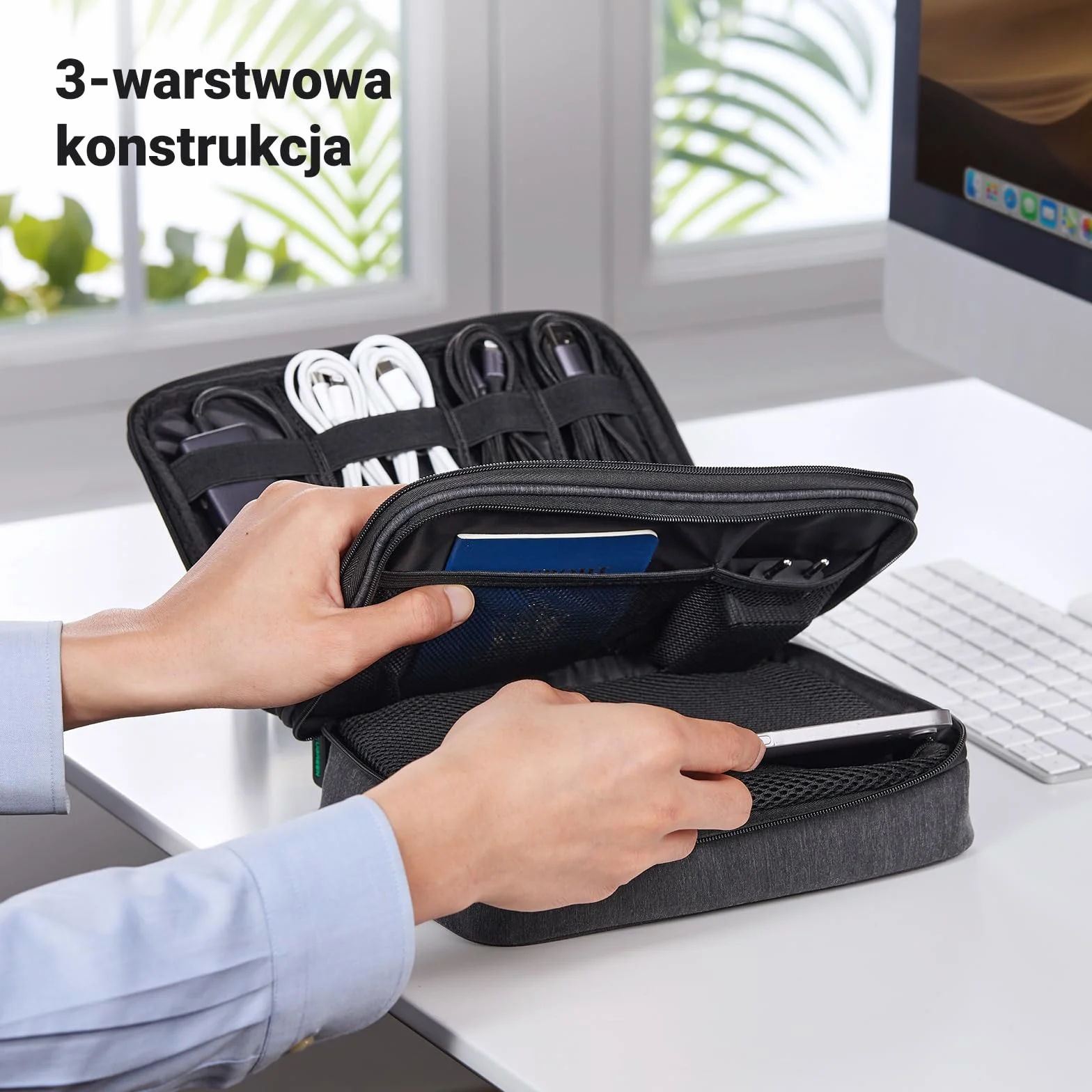 UGREEN Torba na elektronikę Organizer podróżny Torba na kable Uniwersalny organizer podróżny na kable Etui na akcesoria elektroniczne 3-warstwowa duża torba na akcesoria elektroniczne na kable, ładowarkę, powerbank, tablet.