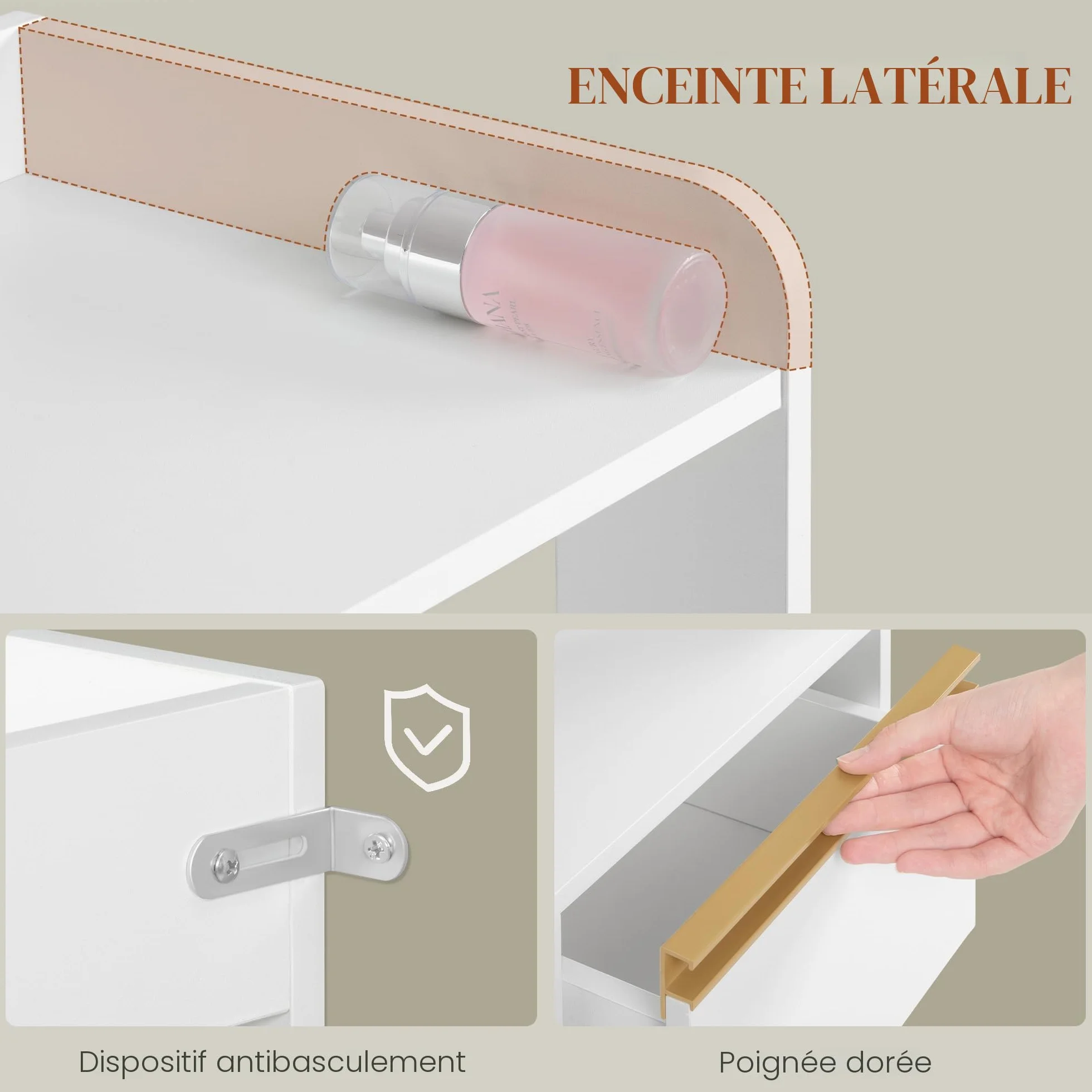 HEXCELEN Meuble Salle de Bain, Meuble Salle de Bain Rangement, Placard de Rangement avec 4 Tiroirs, Armoire Haut Salles de Bains, Étagères Réglables, Salles de Bains, Le Salon, Blanc, 30 x 80 x 110 cm