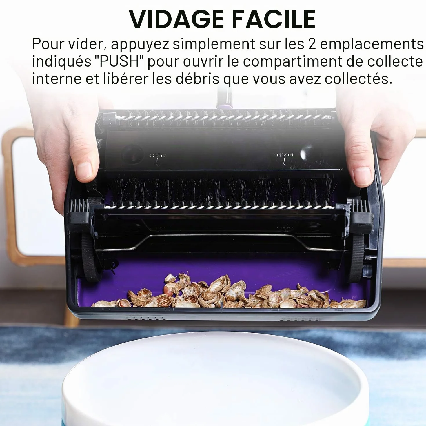 Yocada Nettoyeur de tapis pour la maison, le bureau, les tapis bas, les sous-poils, les poils d'animaux, la poussière, les restes de papier, les petits déchets avec une brosse - Violet