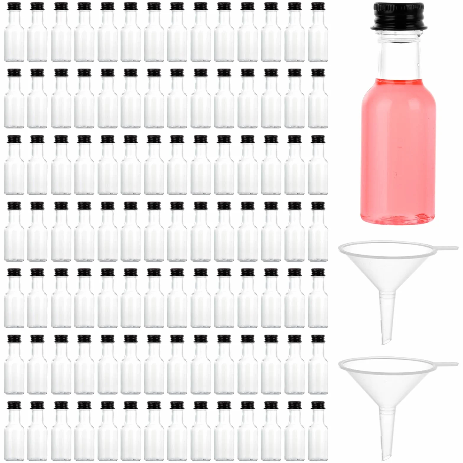 Lot de 100 Pièces Bouteilles de Liqueur en Plastique, Petite Bouteille Shot de Jus 25ml, Mignonette Alcool Vide, Mini bouteille shot, Fiole Plastique pour Mariages, Fêtes