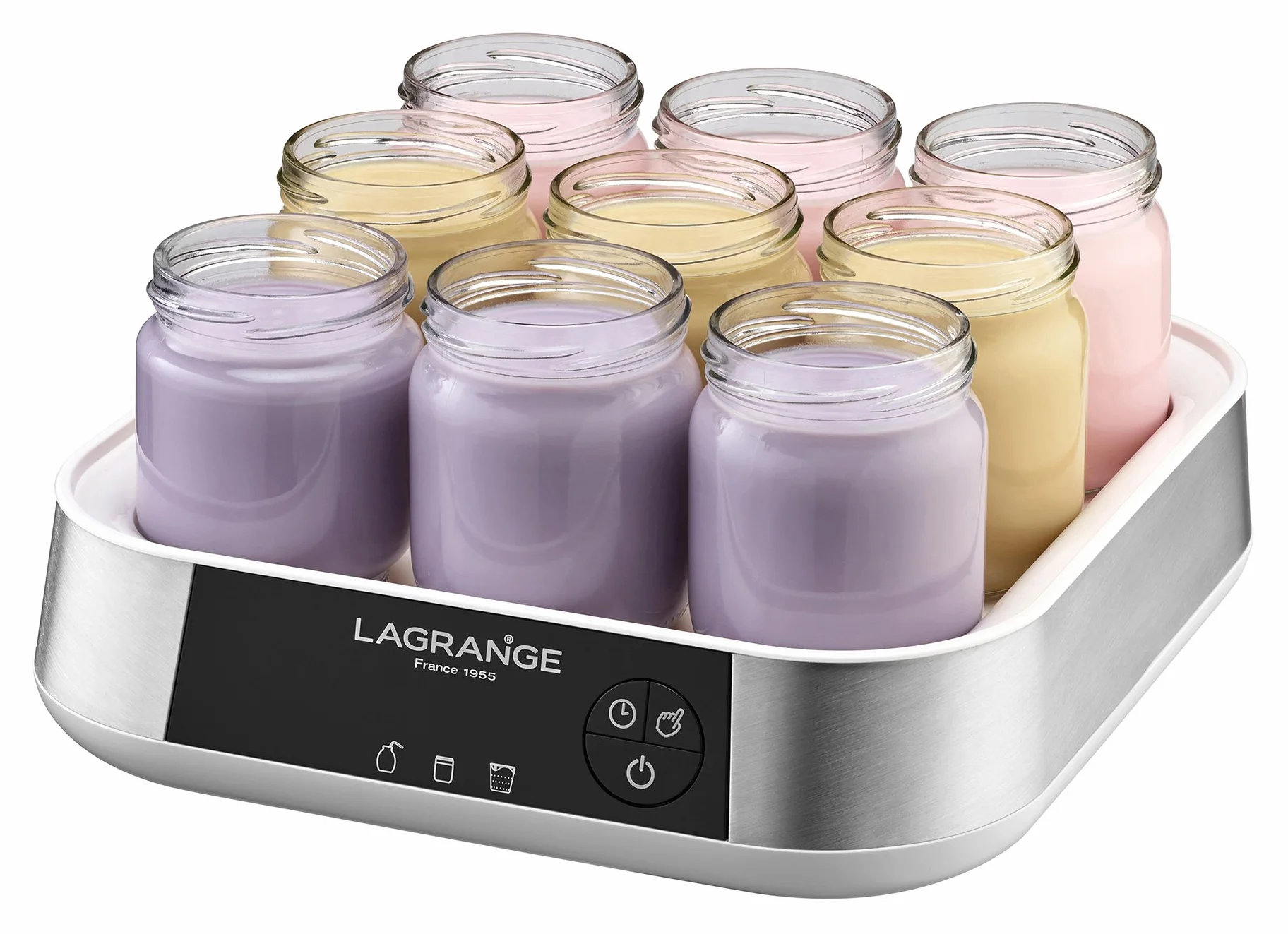 LAGRANGE, Yaourtière-Fromagère ligne, 1,5 L, fabrication française, 9 pots en verre, 4 pots à faisselle, programmable, arrêt automatique, signal sonore, 18 W, 459602