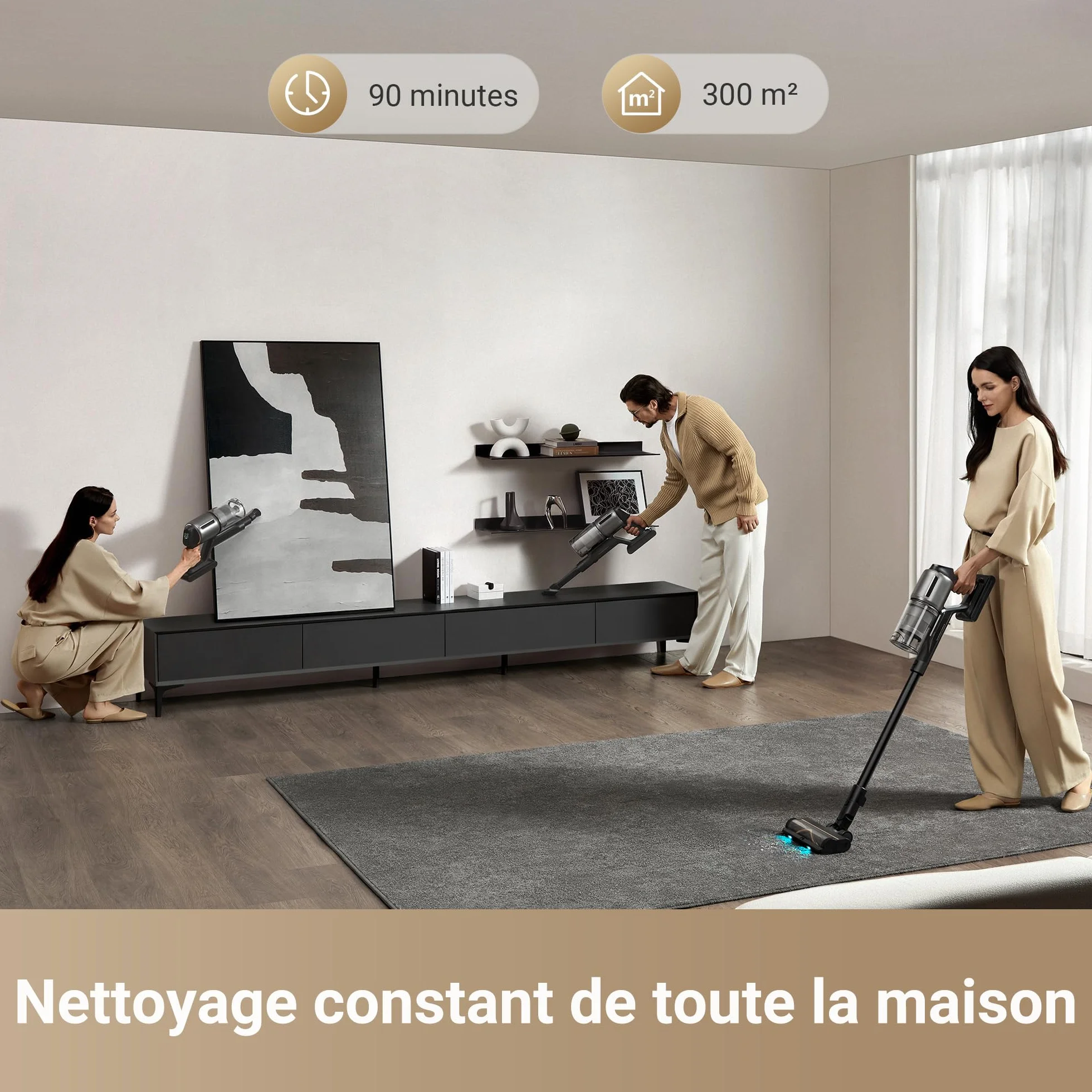 dreame Z30 Aspirateur Balai sans Fil, 28 000PA / 310 AW, Moteur Haute Vitesse, Autonomie 90 Min, Filtre HEPA H14, Technologie de Détection de Poussière, Élimination des Poils d’Animaux de Compagnie