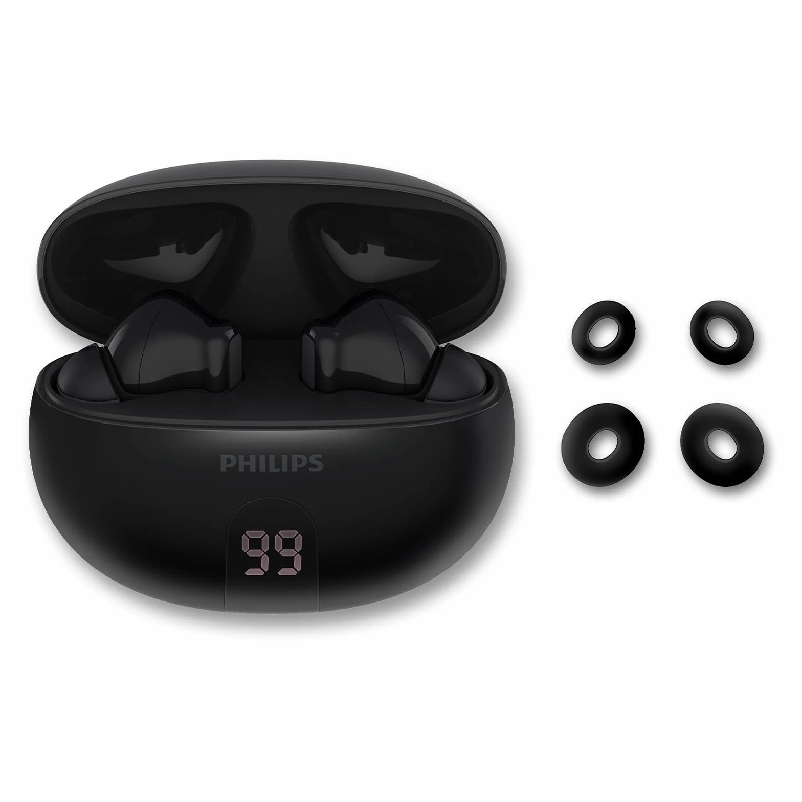 Philips TAT2520BK Słuchawki douszne z redukcją szumów Bluetooth True Wireless - małe końcówki, naturalny dźwięk, funkcja dynamicznego basu, kieszonkowe etui ładujące, wyraźne połączenia - czarne
