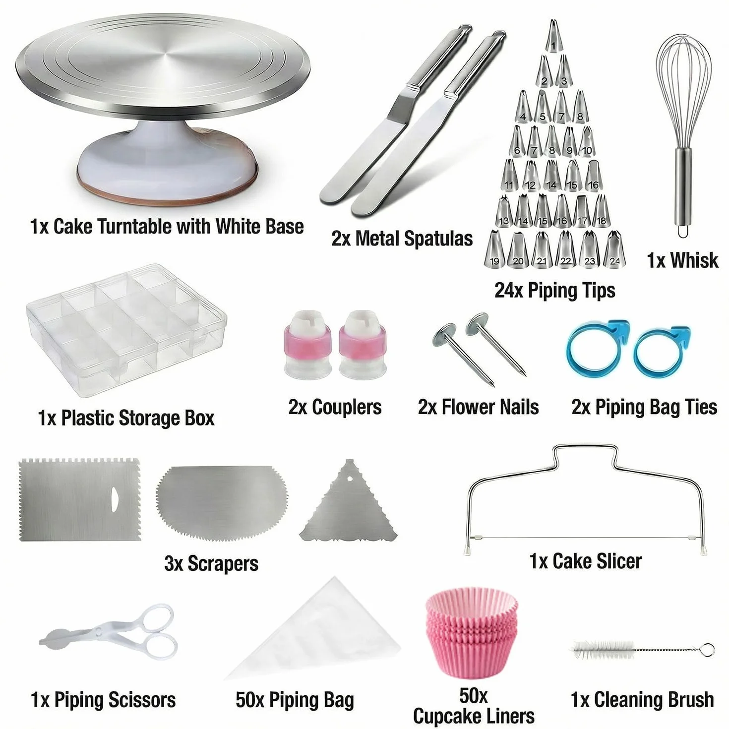 144 Pièces Kit Pâtisserie Professionnel avec Plateau Tournant en Alliage d'Aluminium - Set Ustensiles de Pâtisserie pour Adultes, Débutants et Adolescents