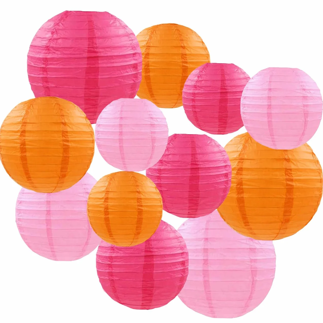 Lanternes en Papier Orange Rose et Poudre Chaude - Décoration pour Mariages Anniversaires Fêtes
