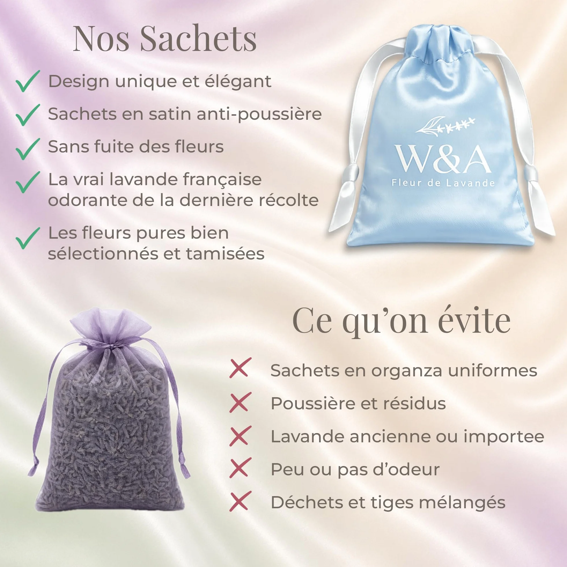 Sachets de Lavande en Satin Lavande Française de Provence Anti-Mites Naturel Coffret Cadeau 16 Sachets