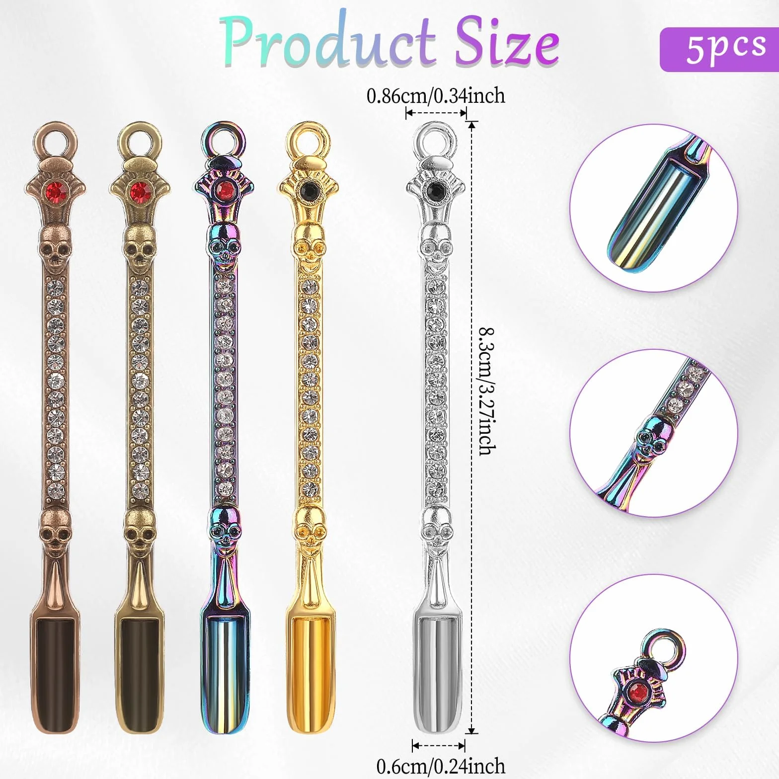 Lot de 5 mini cuillères à poudre en alliage de zinc squelette diamant pour médicaments épices cuisine