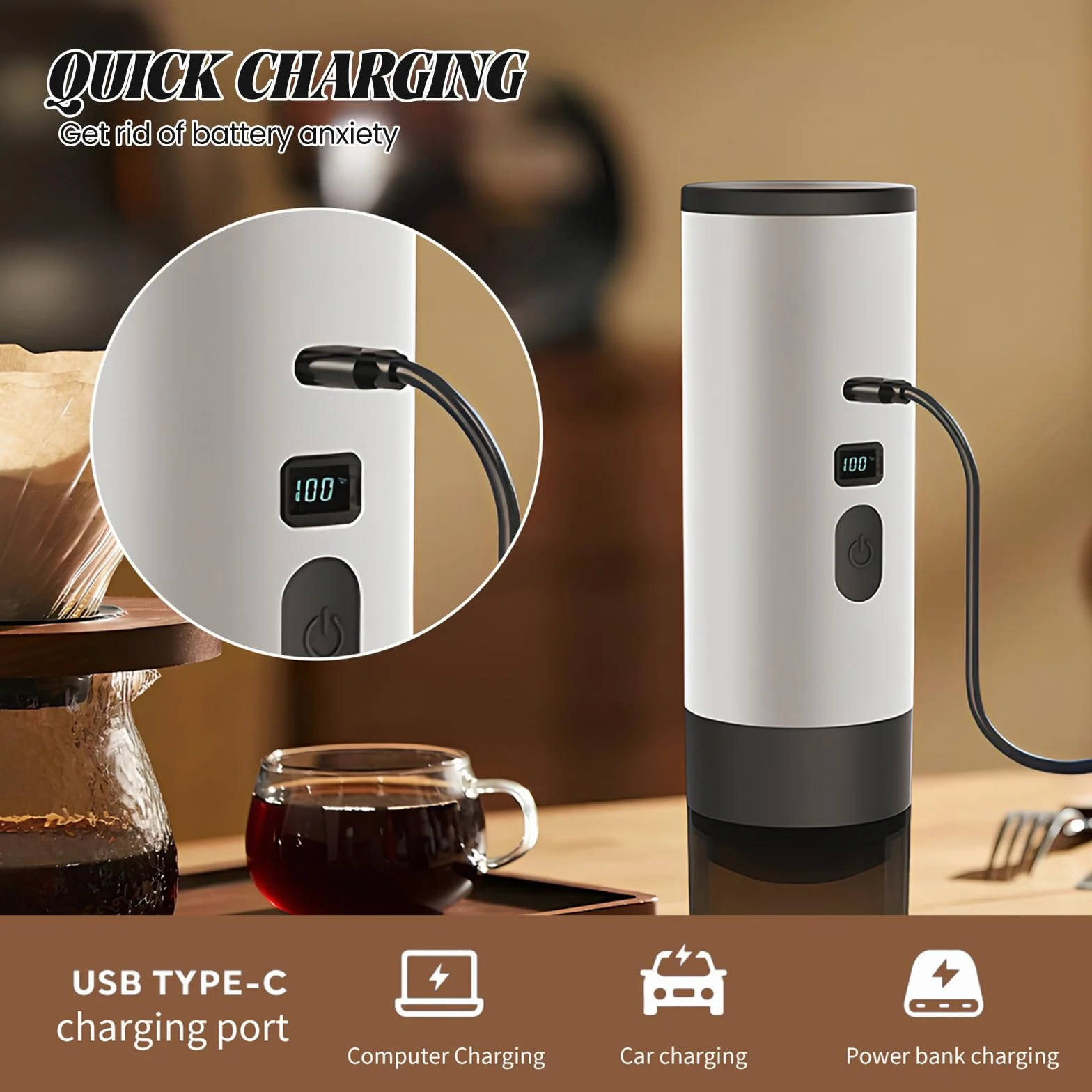 Machine à café expresso électrique,Machine à Cafe Portable,3 En 1 Rechargeable Expresso CafetièRe,Compatible Café Moulu & Capsules,pour Bureau Camping Randonnée (Kaki)