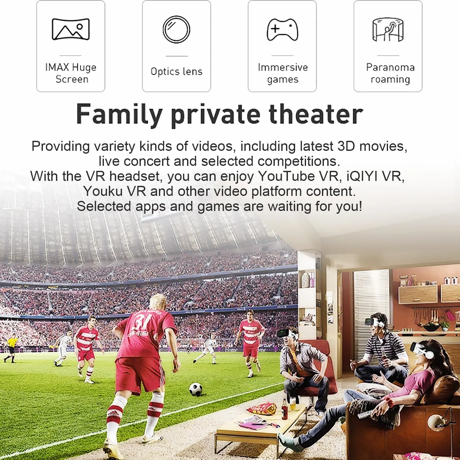 LONGLU Zestaw słuchawkowy 3D do wirtualnej rzeczywistości kompatybilny z iPhone 16 15 Pro Max Mini X R 12 11, Samsung 4,7-6,7", Android, okulary wirtualnej rzeczywistości 3D, do filmów i gier wideo
