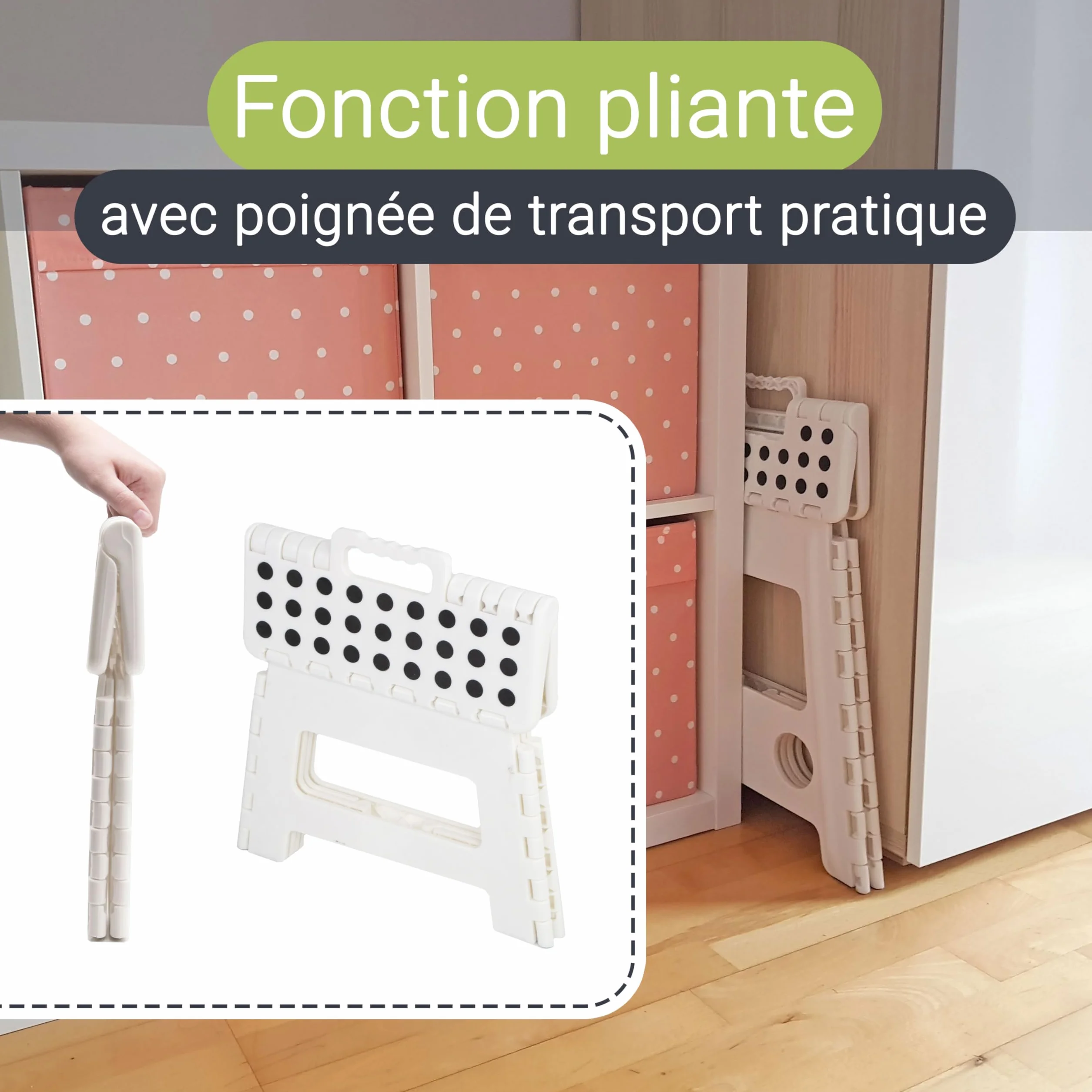 Tabouret Pliable ZOLLNER pour Enfants et Adultes 120 kg Plastique Blanc 22 cm