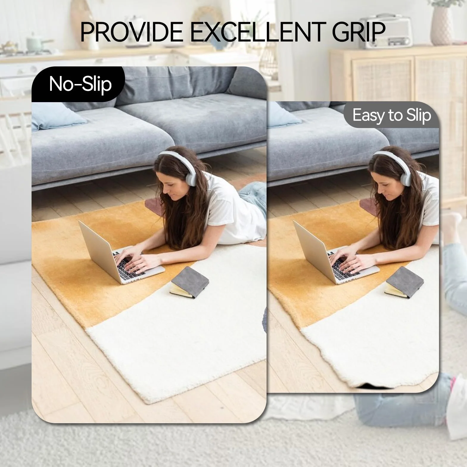 Tapis Antidérapant 150 x 200 cm Noir pour Sols Lisses Bois Marbre Parquet