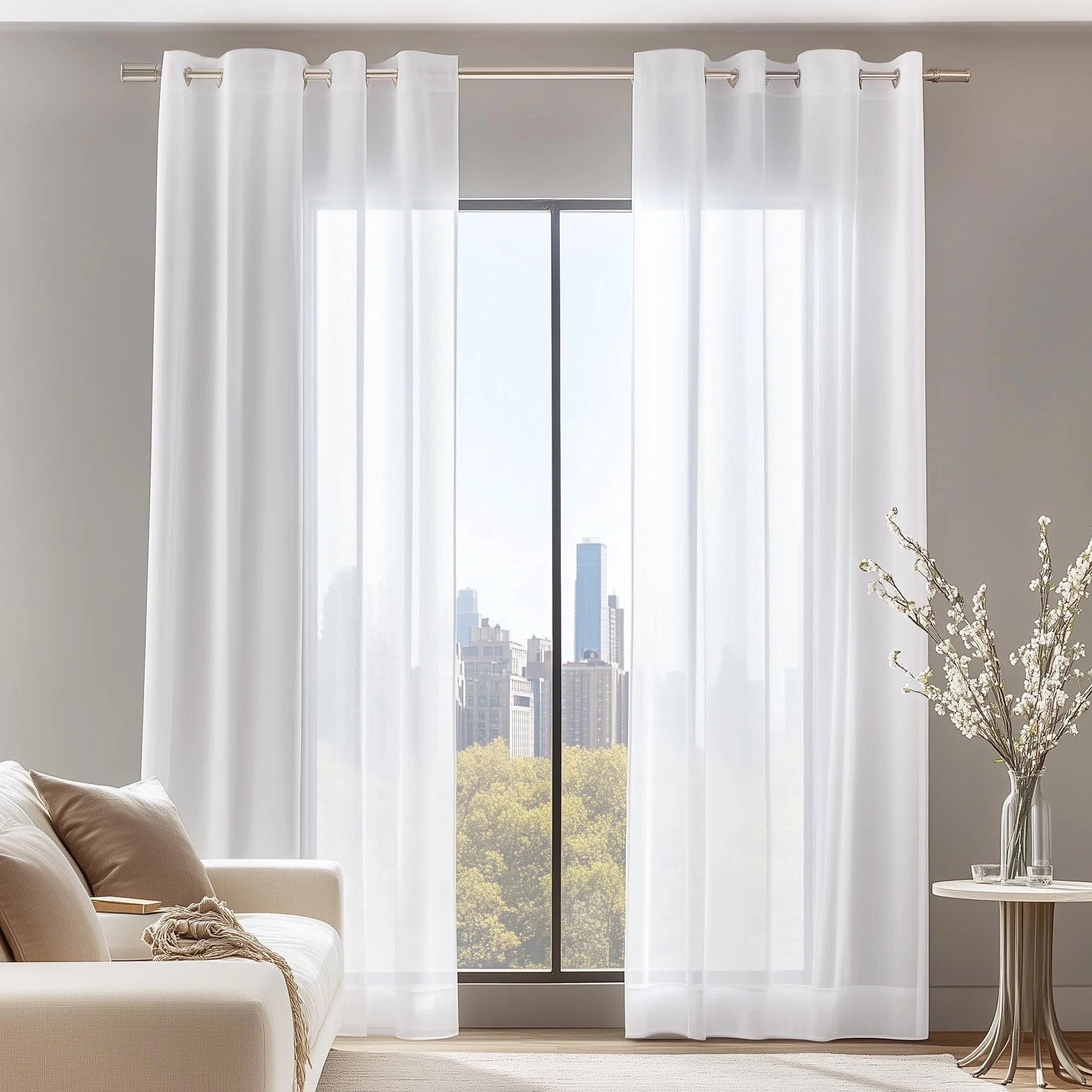 Deconovo Lot de 2 Voilages Semi-Transparents Aspect Lin 140 x 240 cm Blanc