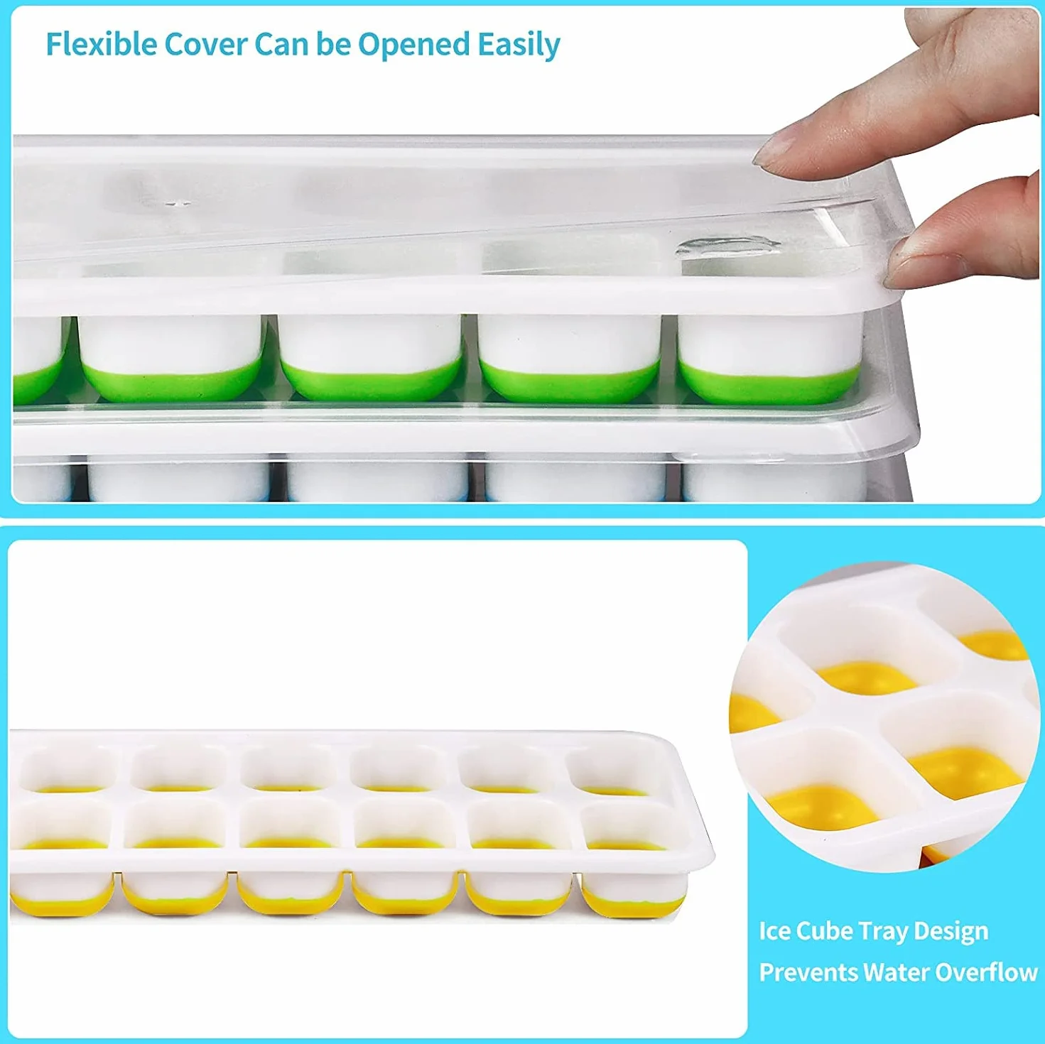 Lot de 4 Moules à Glaçons avec Couvercle en Silicone, Certifié LFGB et Sans BPA